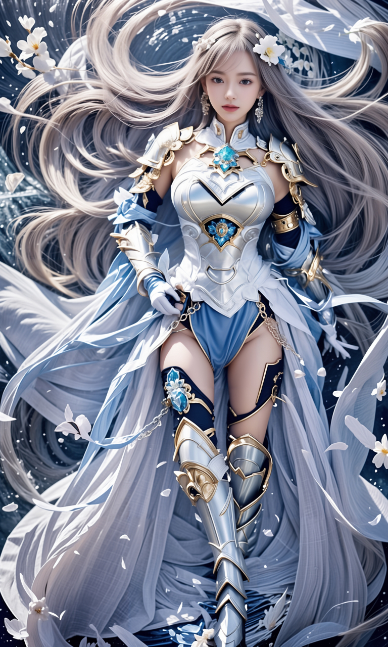 ai美女图片# #美女# #ai美女壁纸# 	图中的少女身穿银灰色铠甲,站在