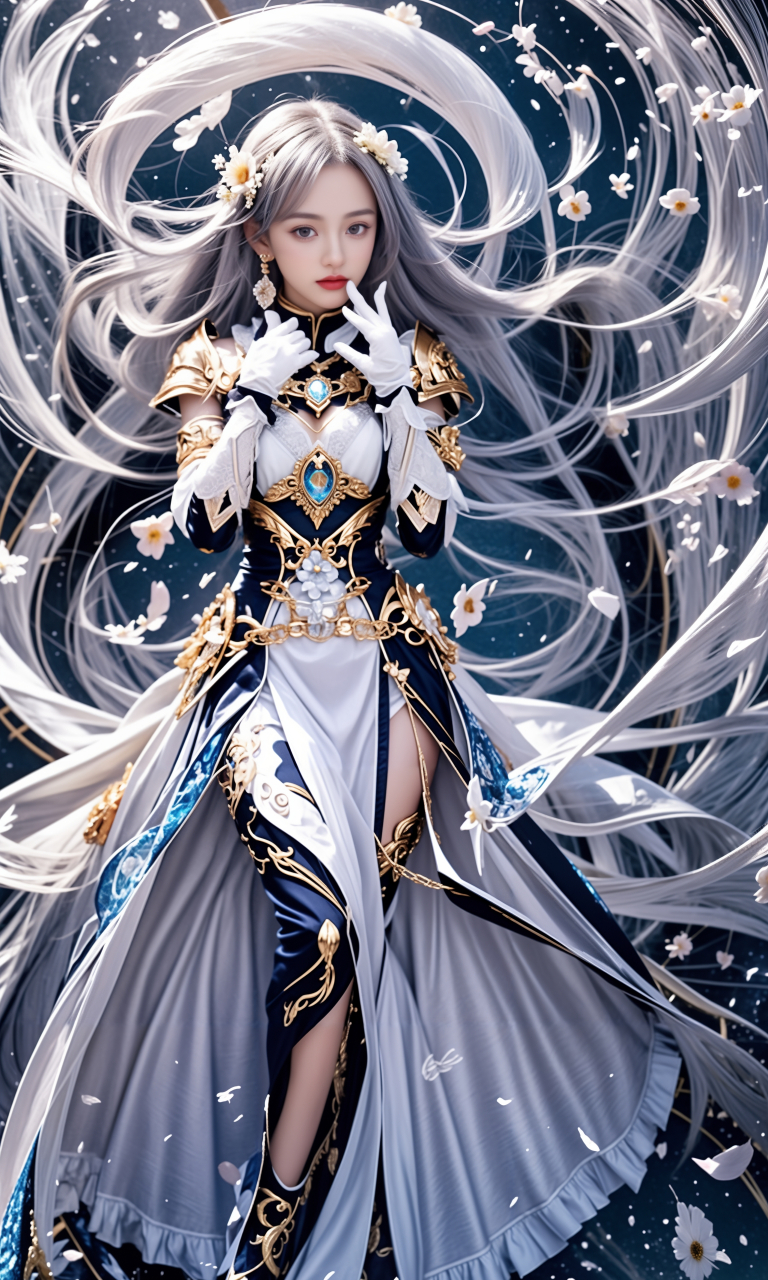 ai美女图片# #美女# #ai美女壁纸# 	图中的少女身穿银灰色铠甲,站在