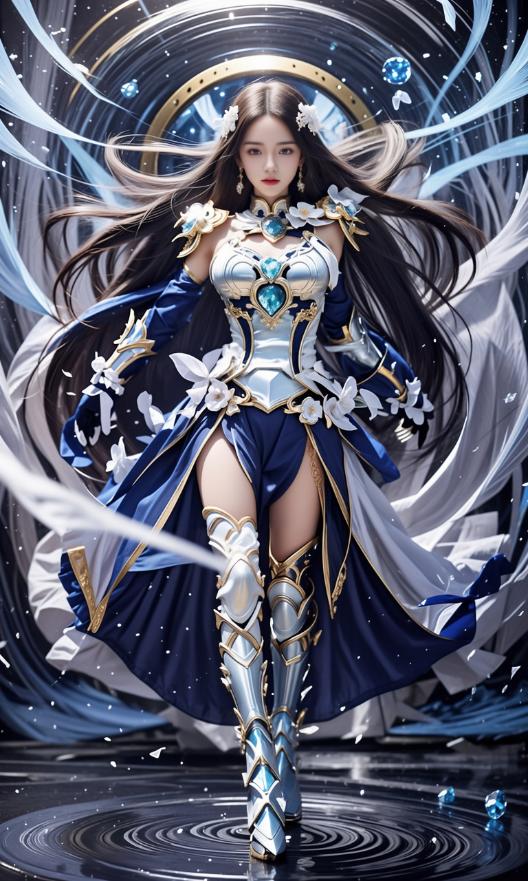 ai美女图片# #美女# #ai美女壁纸# 	银发少女身着银灰色的铠甲,站在