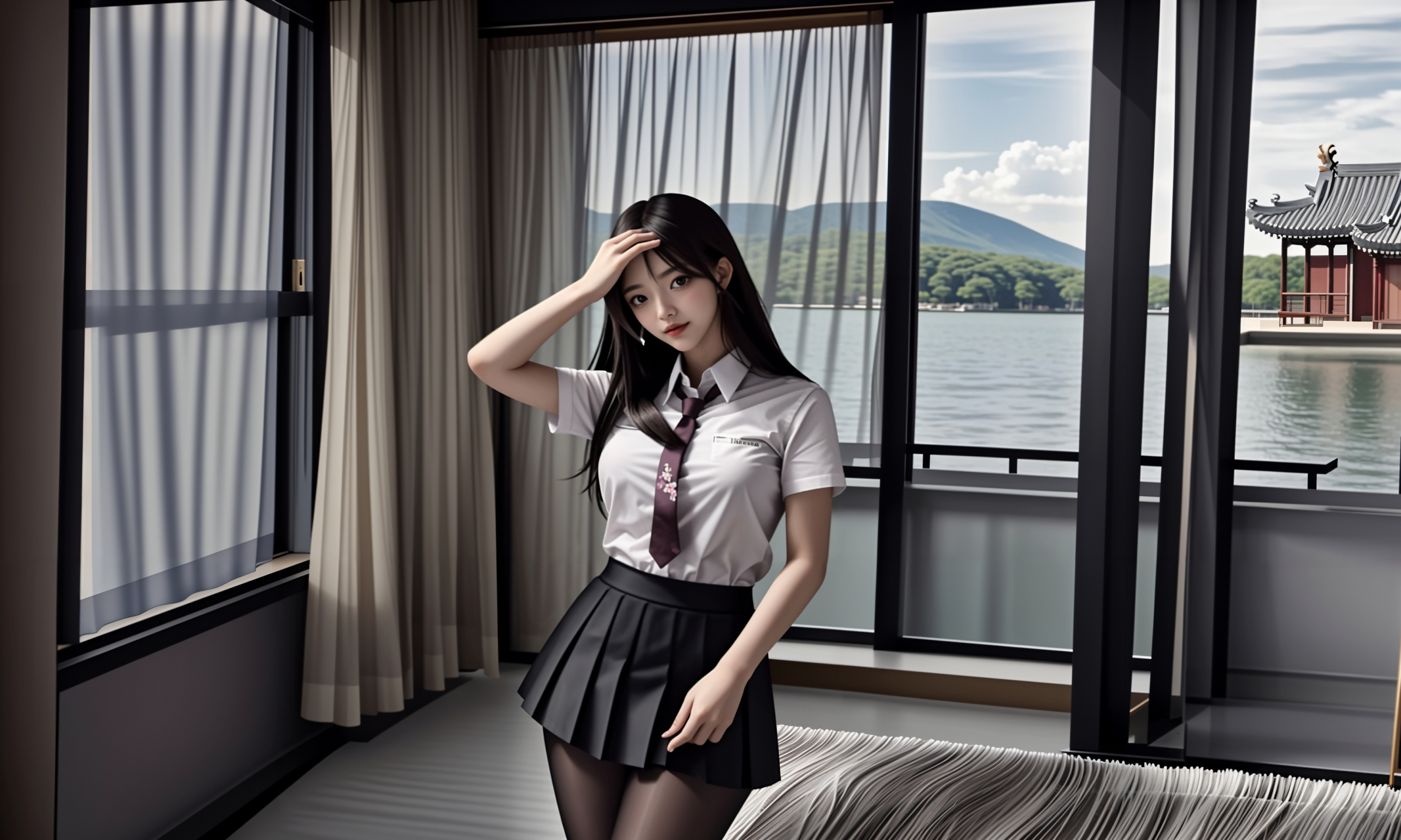 动态连更挑战# #ai美女图片# #美女# #ai美女壁纸# 	她站在窗前,阳光