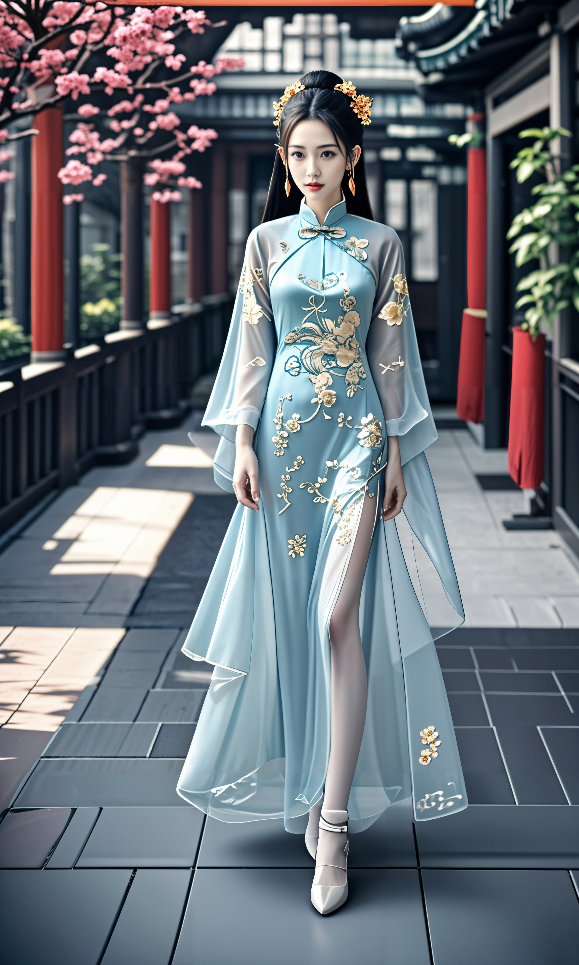 ai美女图片# #美女# #ai美女壁纸# 	一位美丽的女子站在一个古风首沣
