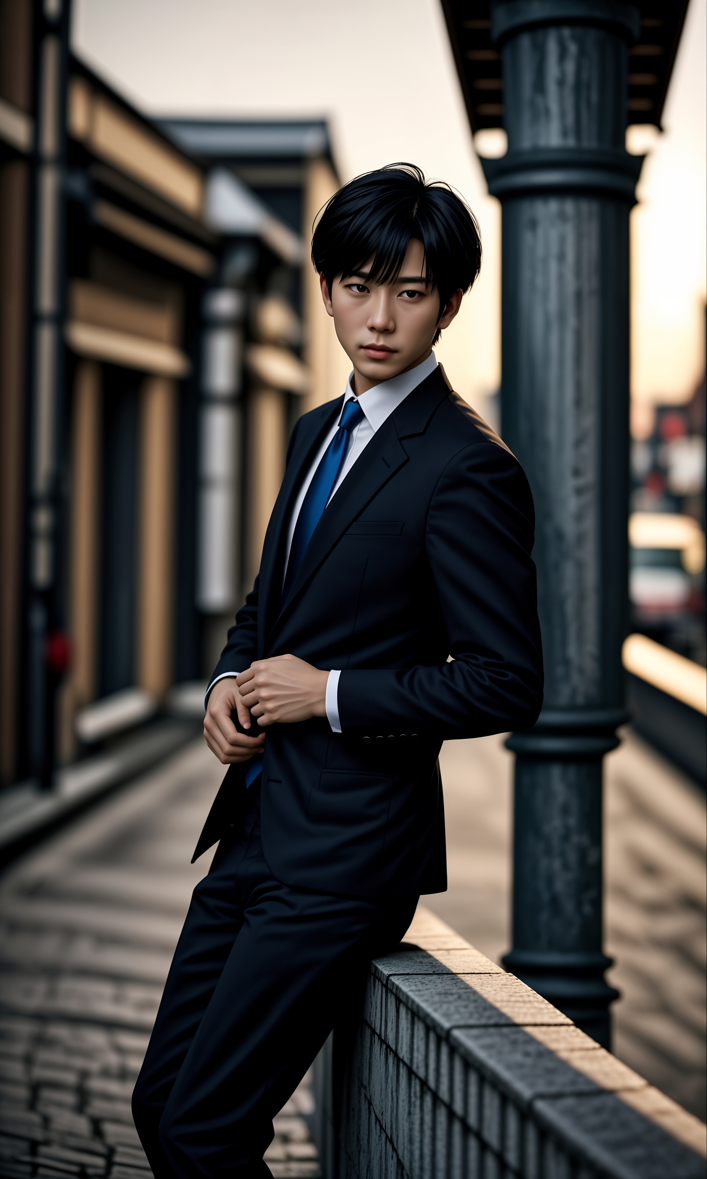 她的蓝色领带和白色衬衫衬托出她的职业精神