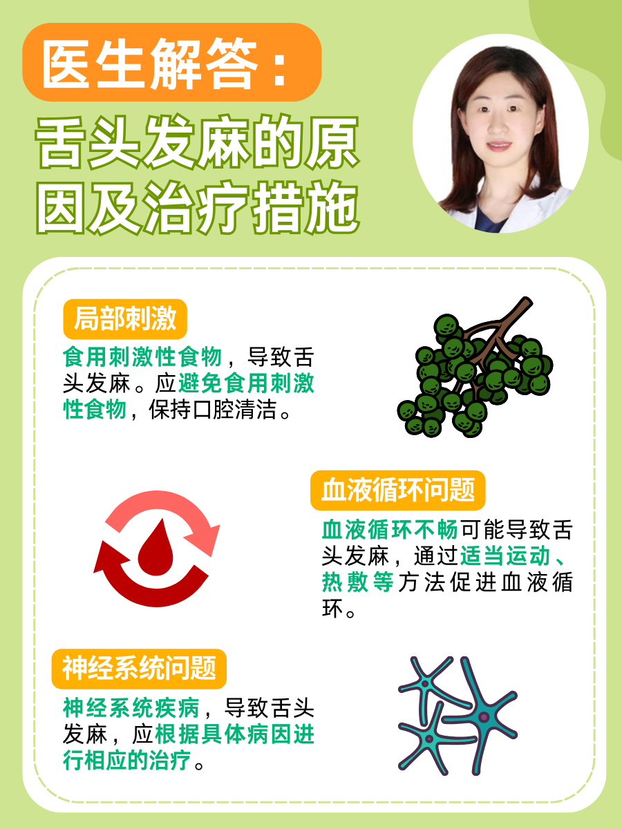 医生解答:舌头发麻的原因及治疗措施  舌头发麻是一种较为常见的症状