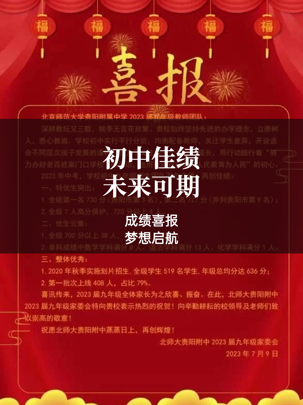 中考成绩喜报贺词