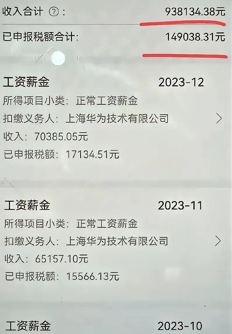 一位网友在华为的薪资单曝光,其收入令人咋舌,2023年12月工资70385
