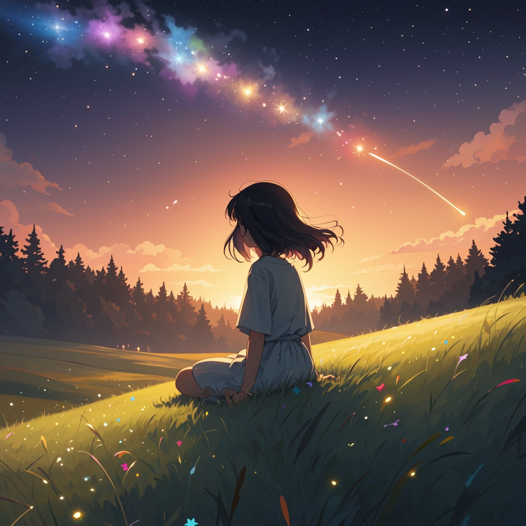 流星下的祈愿 深邃的夜空下,一抹璀璨划破天际,承载