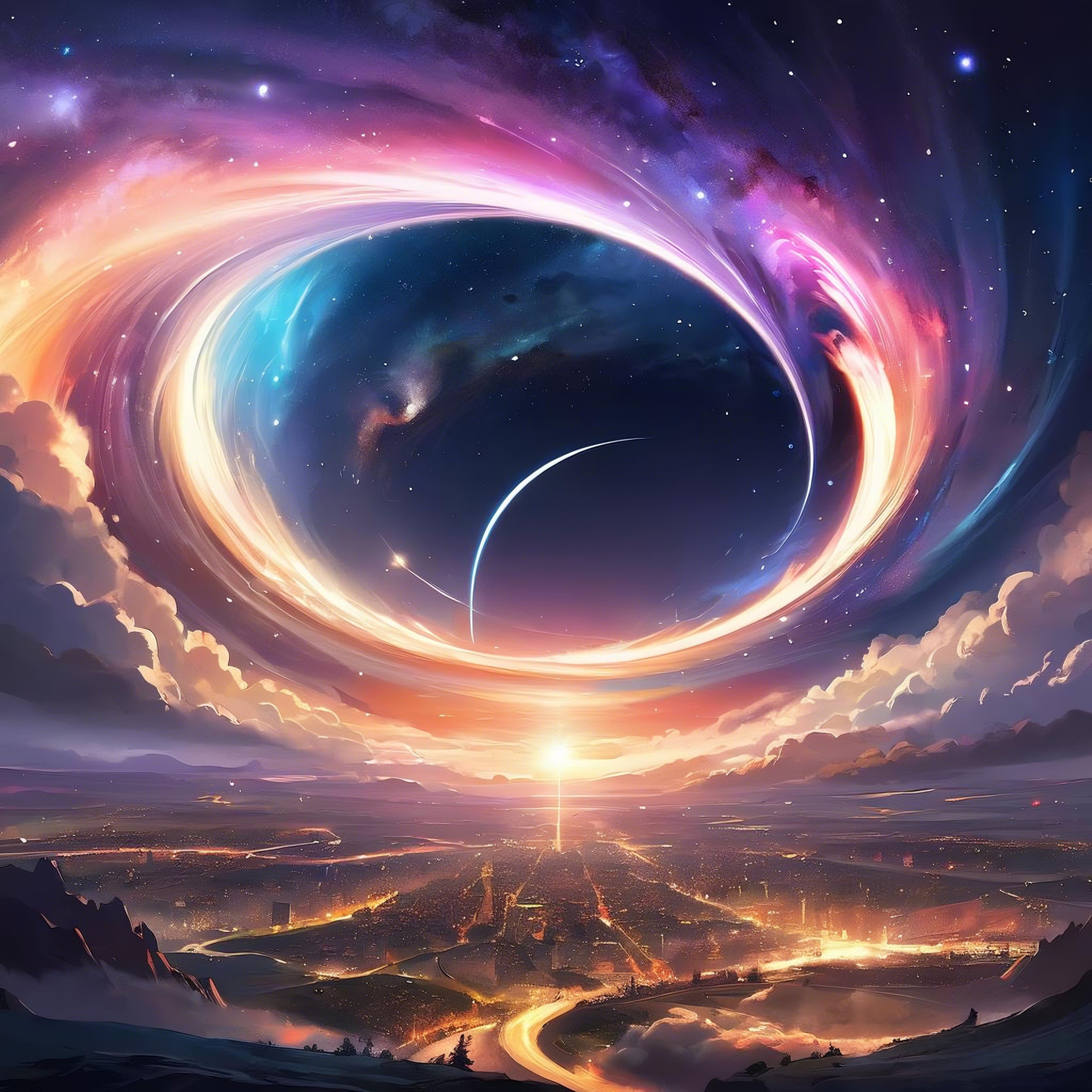 星空旋涡 深邃的夜空仿佛被赋予了生命,夜幕中一个巨大的旋涡缓缓旋转