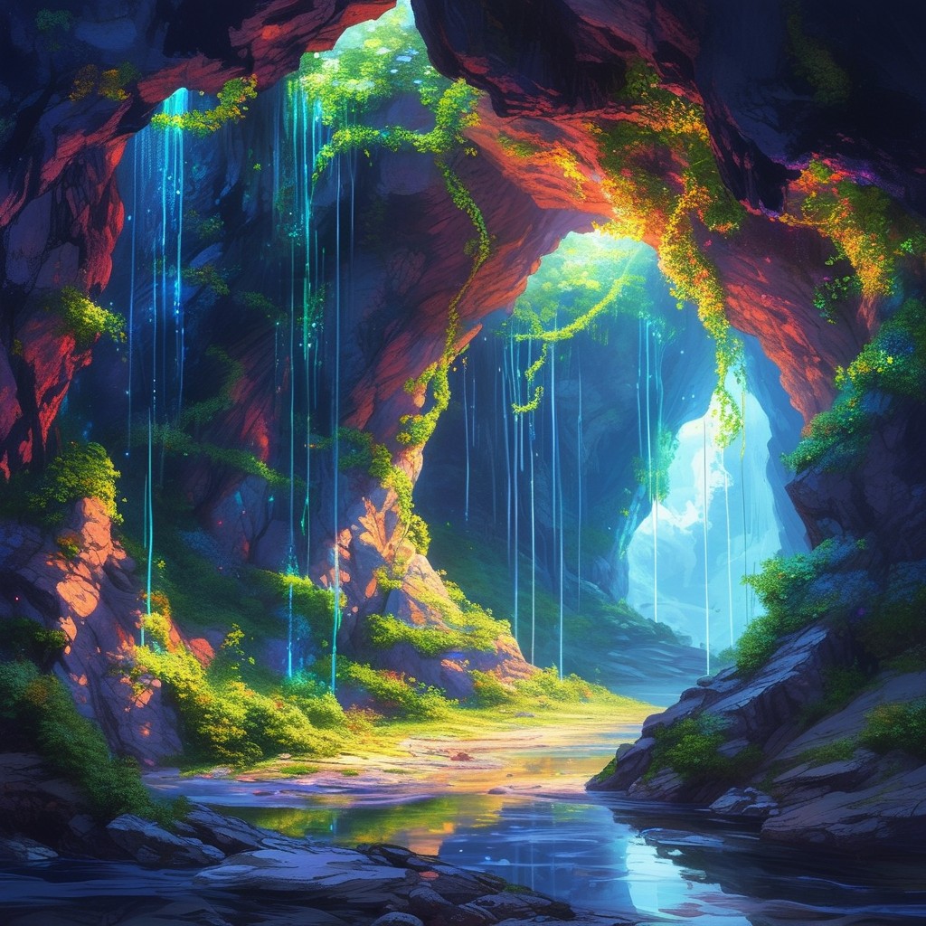 藤影洞穴 在这幽深的洞穴之中,藤蔓散发微光,如星辰散落,蜿蜒缠绕