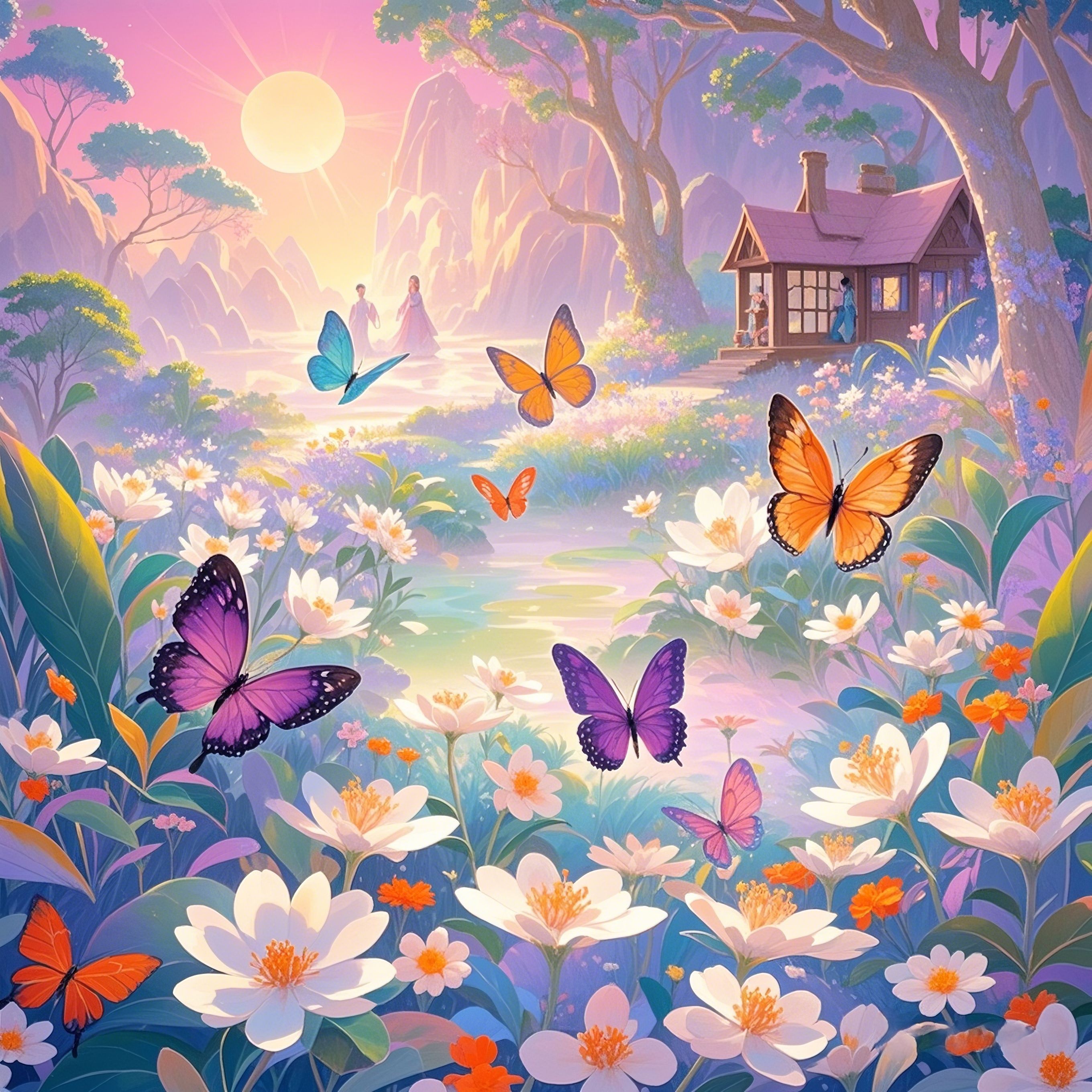 蝶舞花间醉 百花齐放,绚丽多彩,成群的玉蝶在花间翩翩起舞,犹如点点