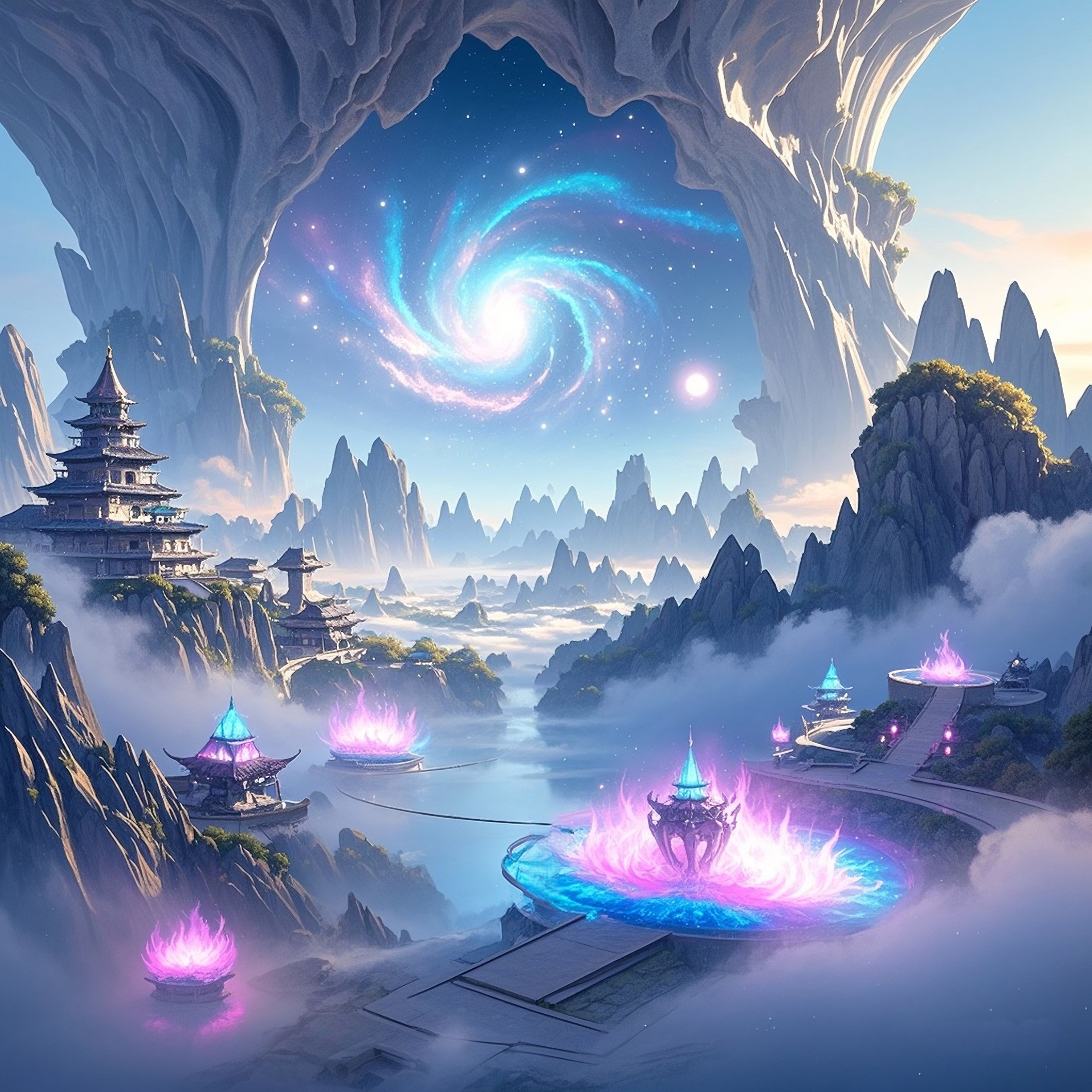 星河洞府 洞府隐匿于仙雾之中,仿佛是天界遗落人间的