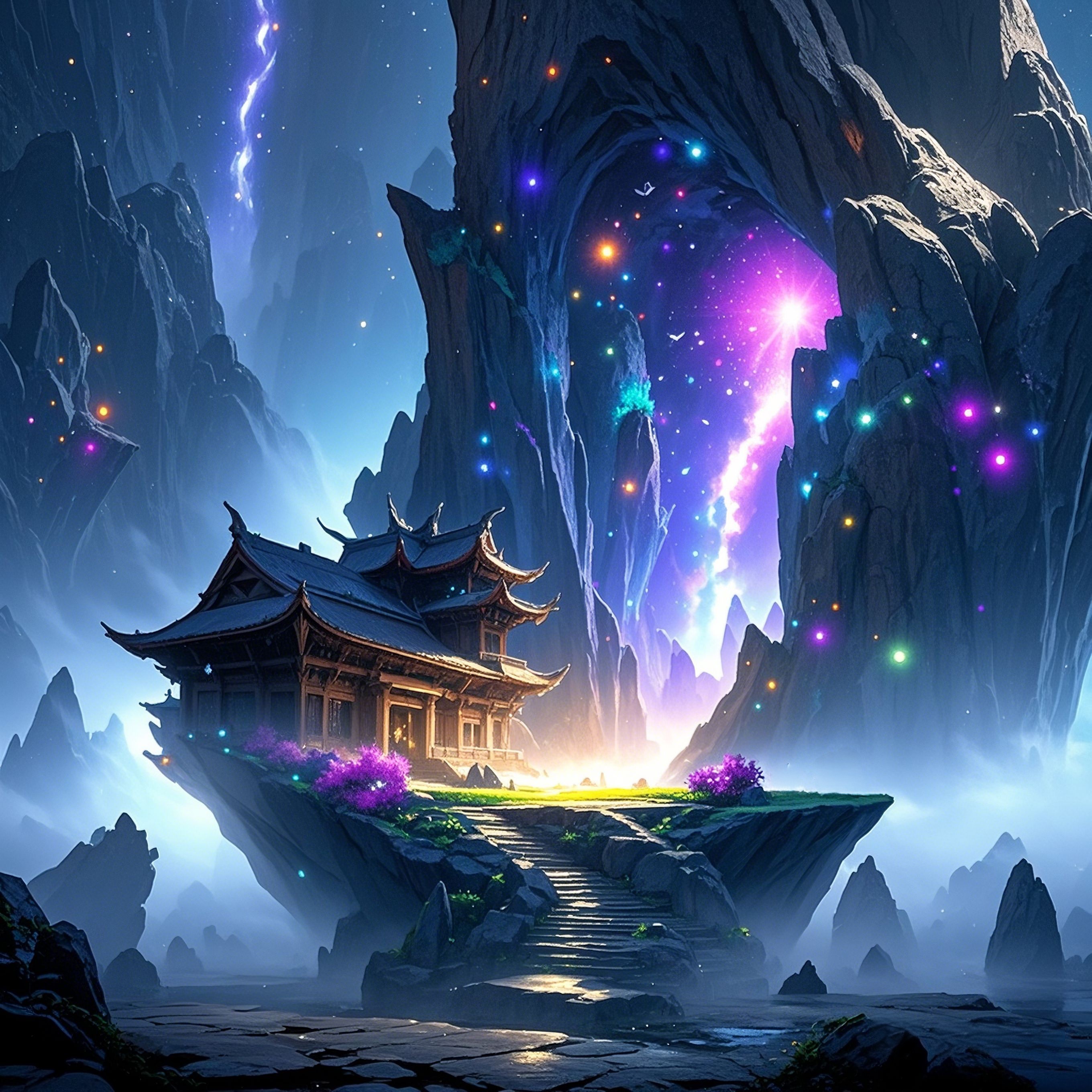 星河洞府 洞府隐匿于仙雾之中,仿佛是天界遗落人间的