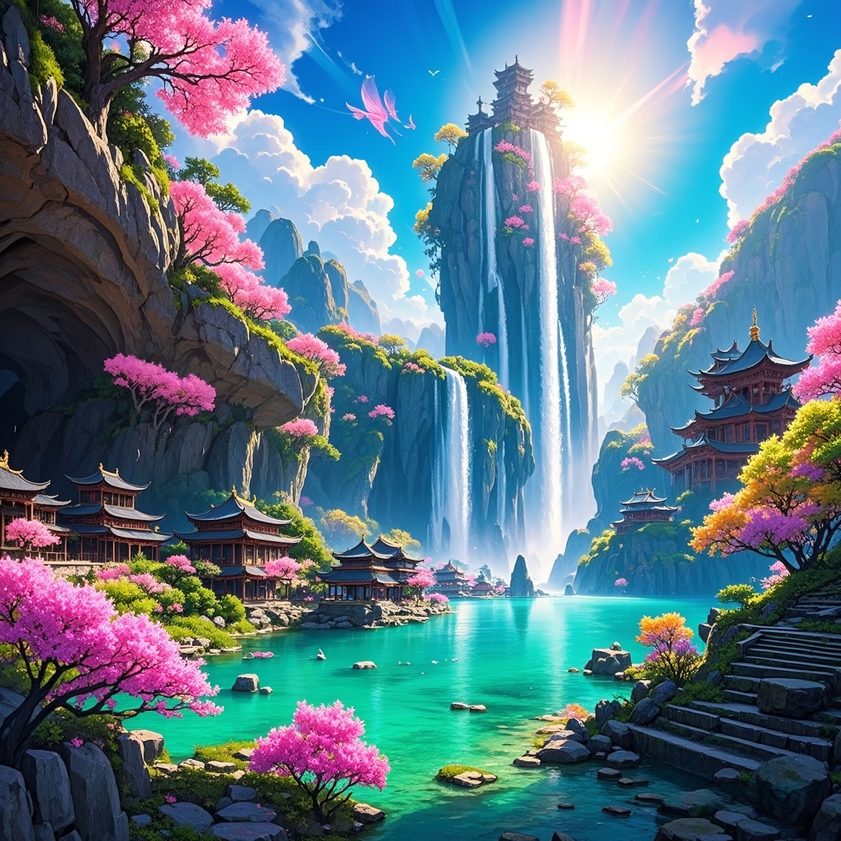 白虹饮涧 水幕自崖顶倾泻而下,整座山谷回荡着云崩