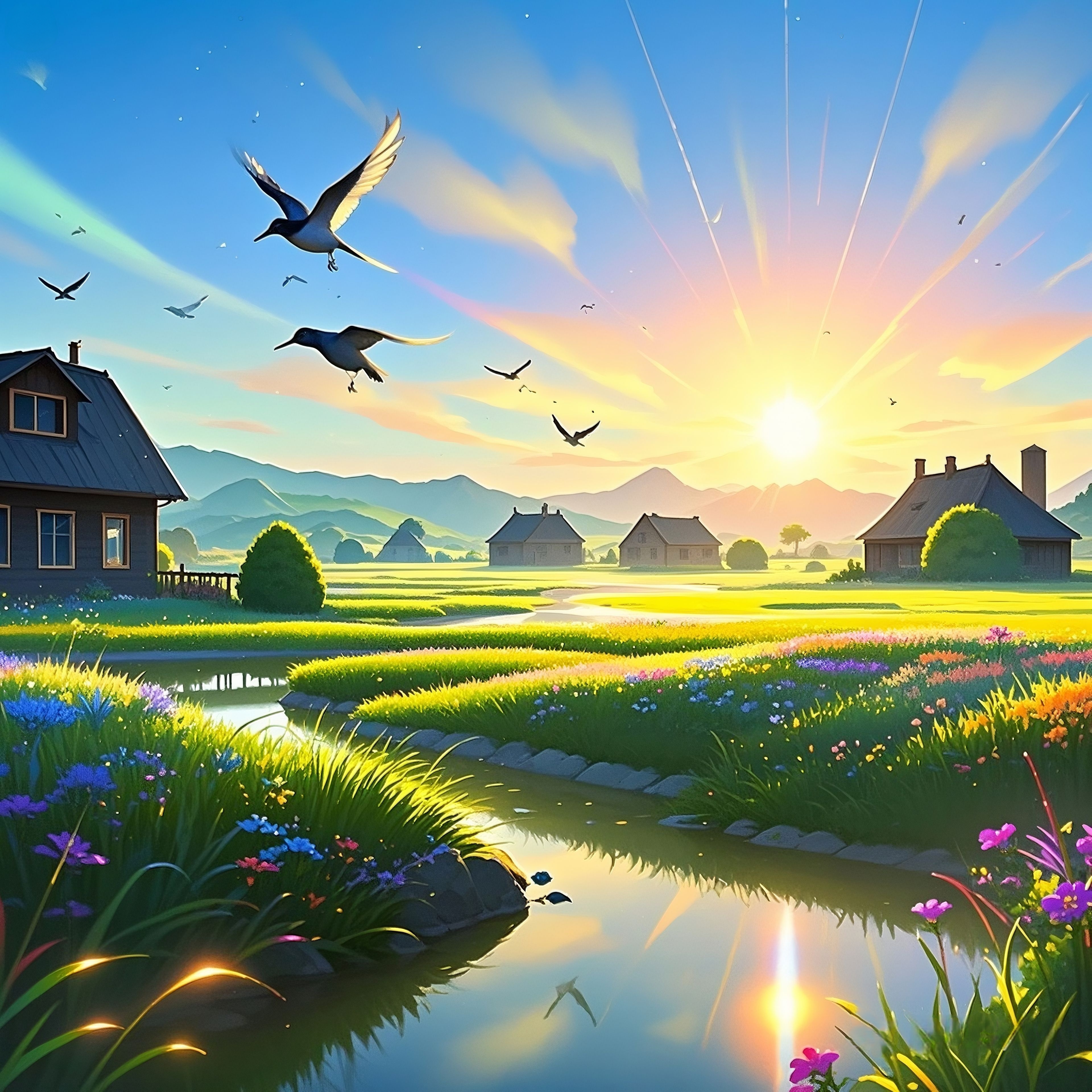 鸟篆晴空 晨光初醒时,鸟群将天空写成一首潦草的诗,翅膀是游走的墨点