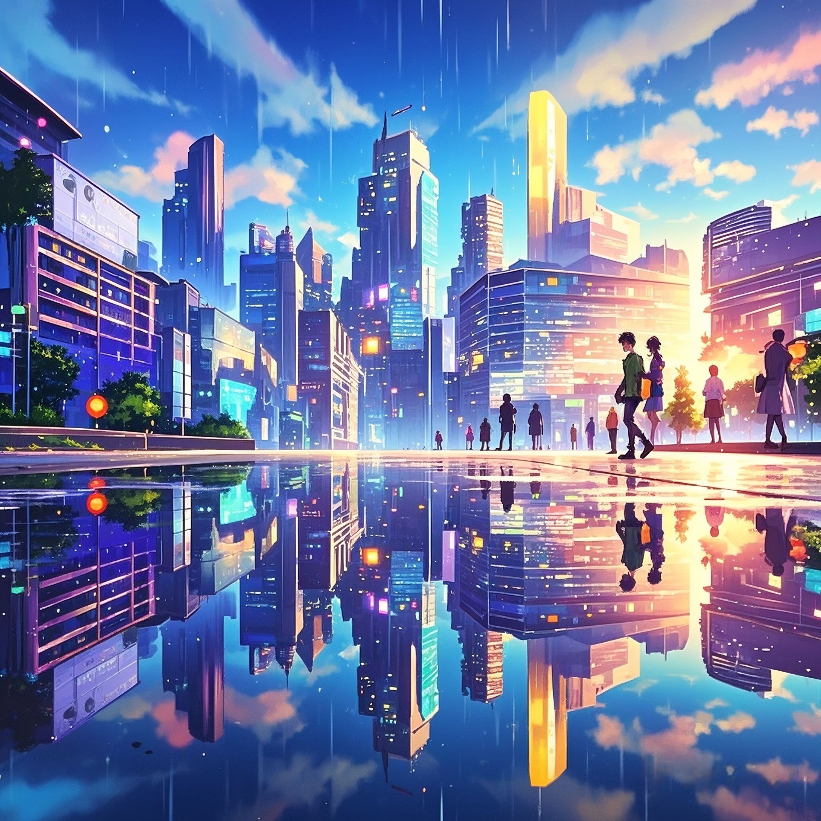 街角涟漪 雨水轻轻折起城市的棱角,让霓虹在涟漪里舒