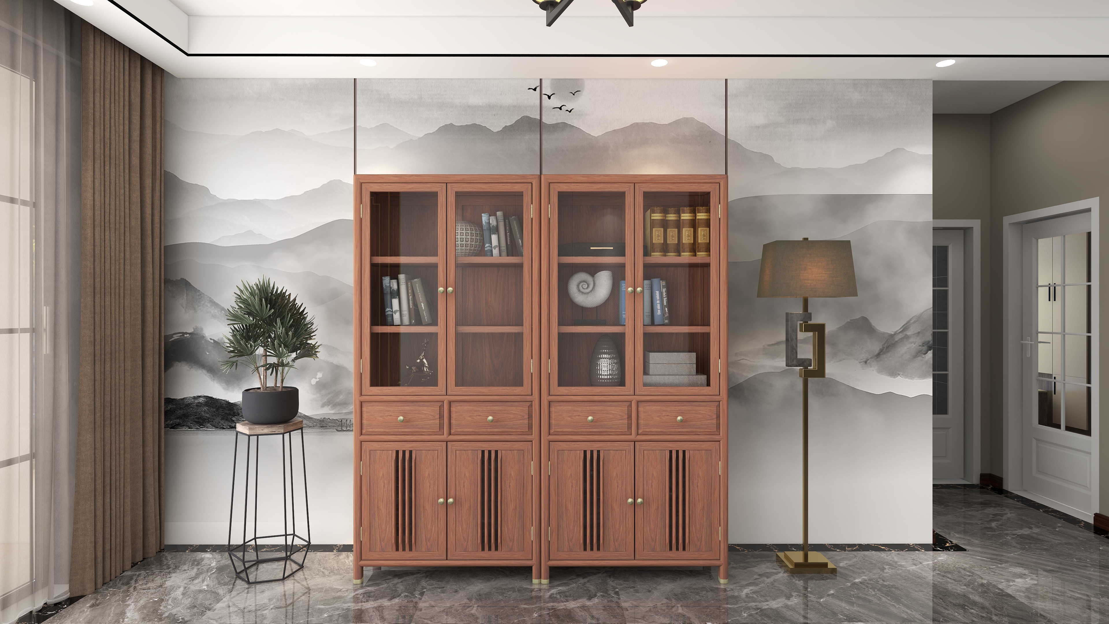 森木家具#新中式书柜,古典韵味与现代设计交融,木质温润,线条流畅