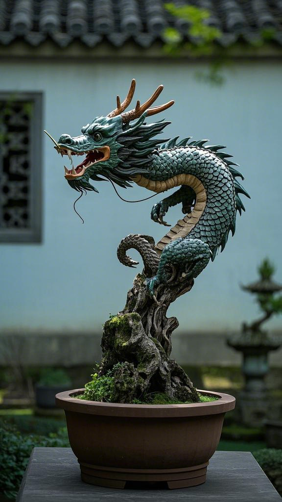 龙头盆景,龙与植物结合盆景,造型栩栩如生,悦目娱心!#ai画虎烂