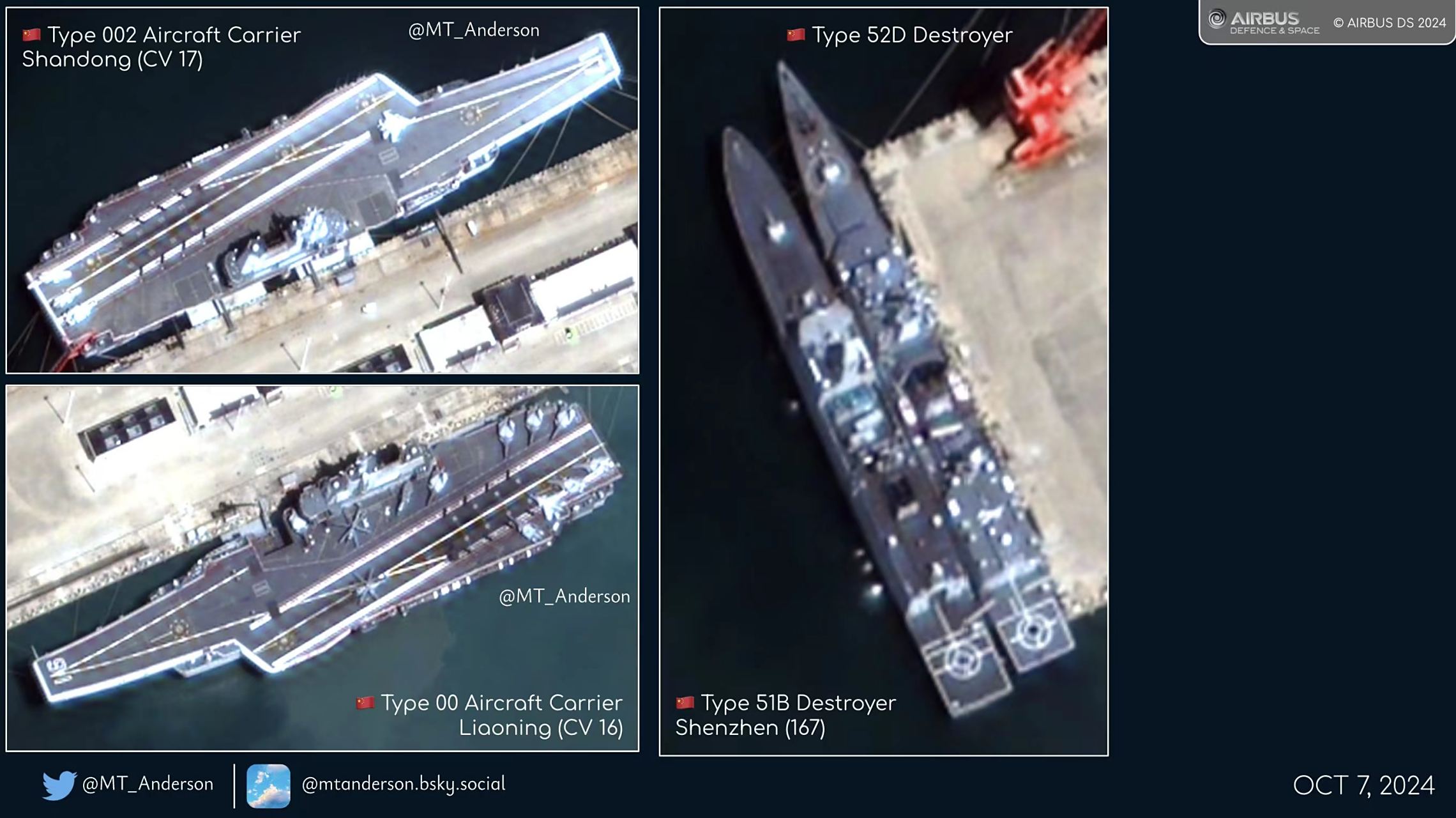 外网公布的"辽宁舰"与"山东舰"在海南三亚罕见同框高分辨率卫星图像