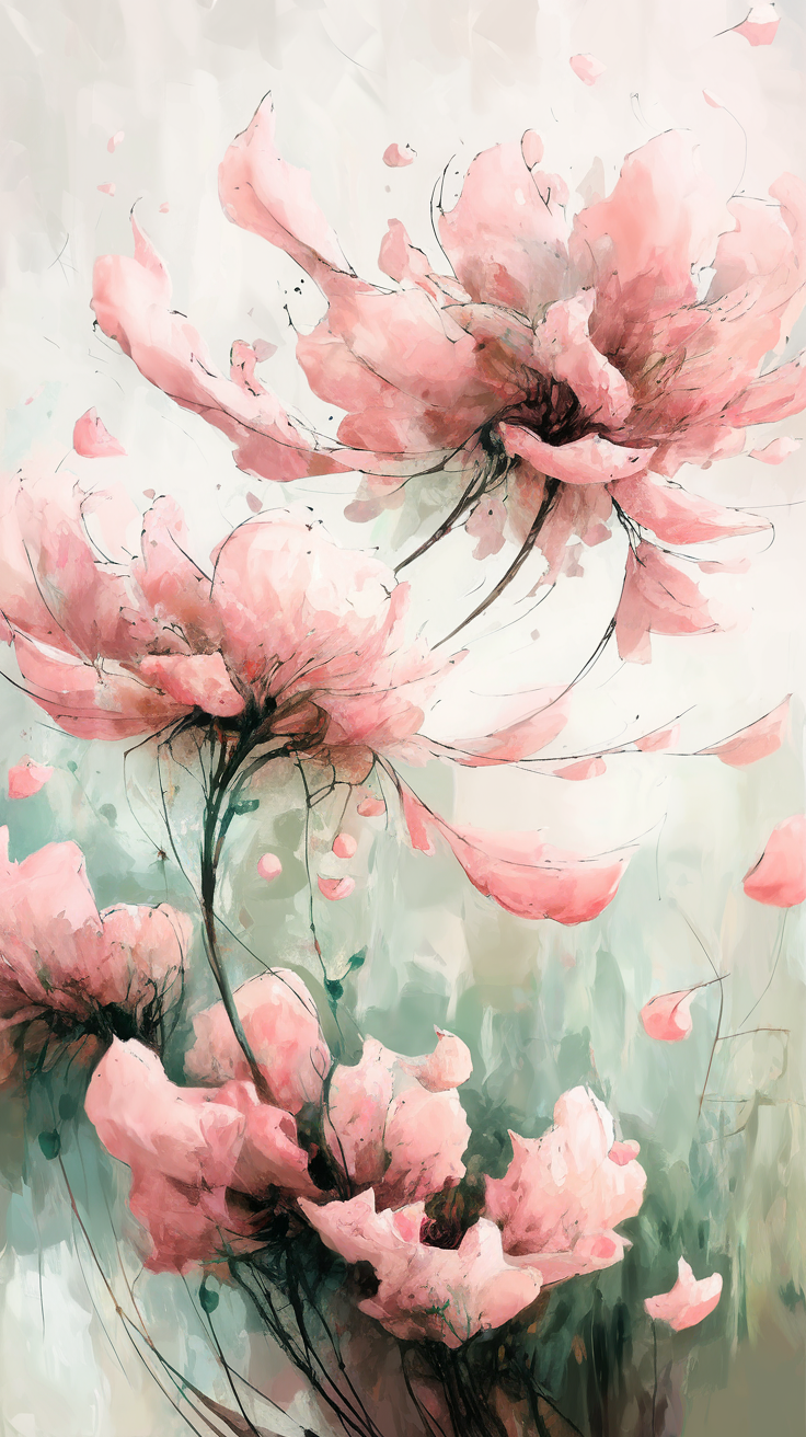 水彩画  这是一幅美丽空灵的抽象作品,采用水洗水彩风格,描绘一朵樱花