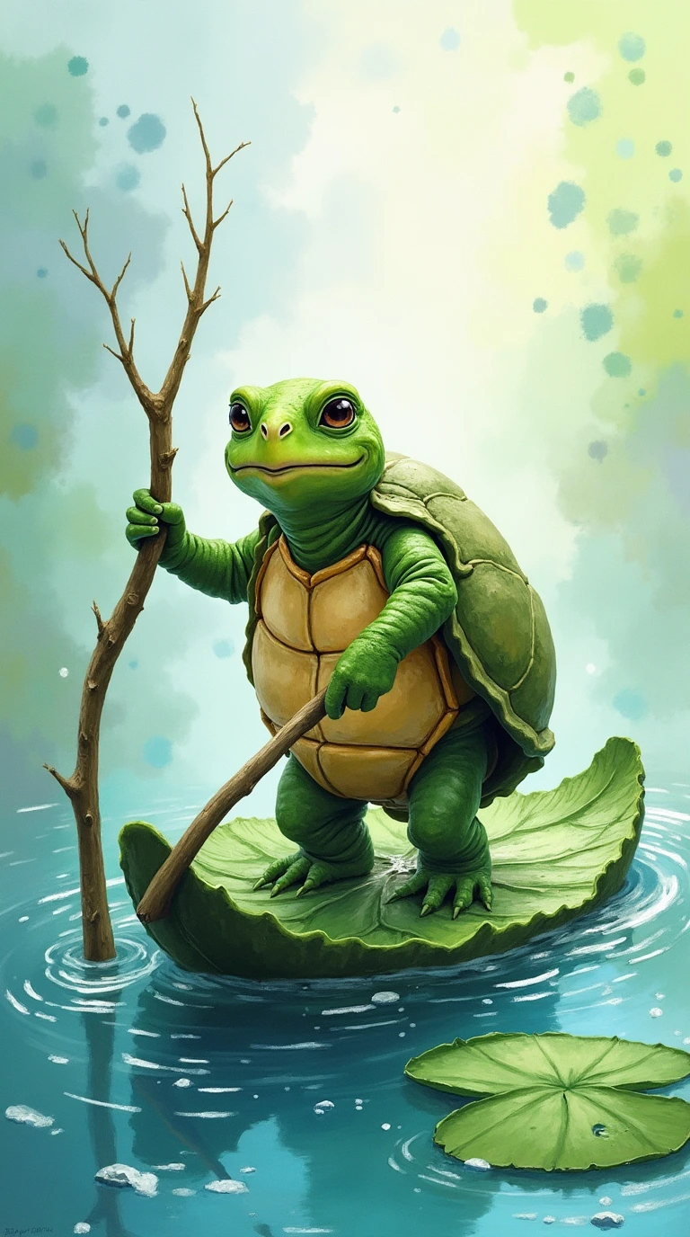 这是一幅巧妙融合水彩与油画技法的设计作品,画面中,一只