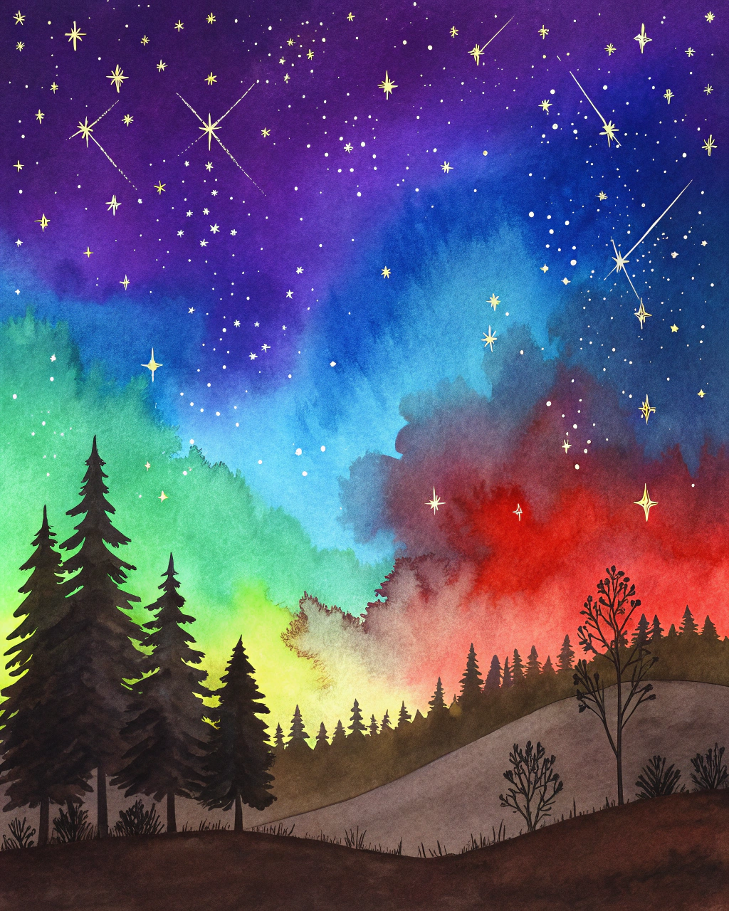 画面以深蓝,紫罗兰,靛青等渐变色调为主,营造出静谧而空灵的视觉效果