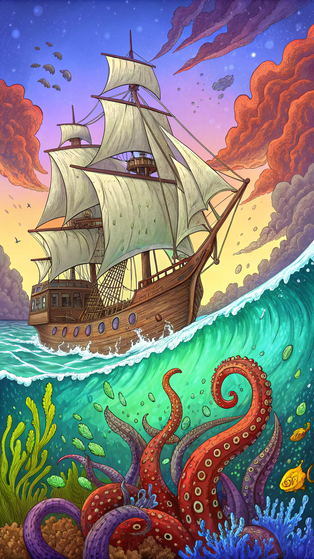海底怪兽  在波涛汹涌的大海中,停泊着一艘雄伟而又