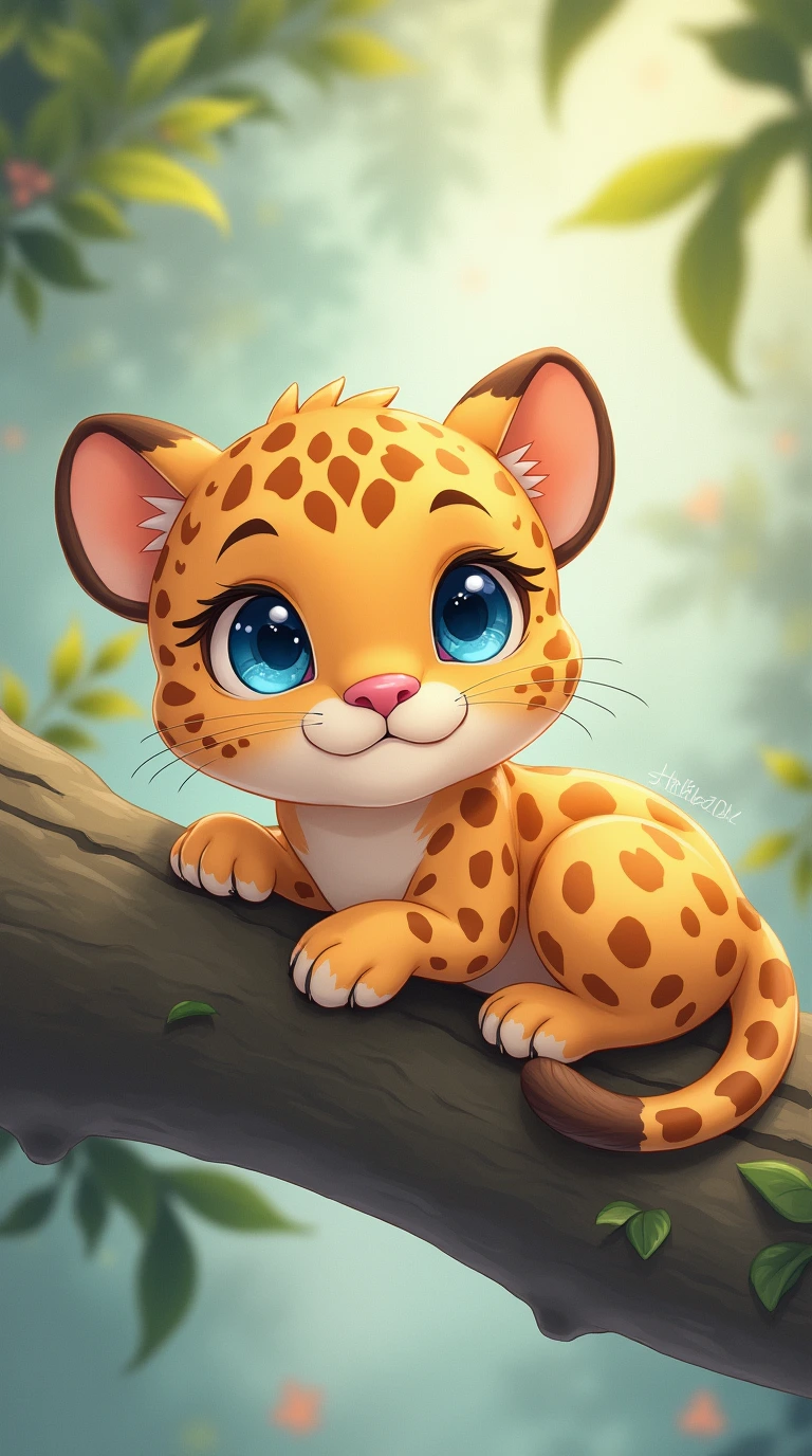 豹子  这是一幅充满精致动漫风格的插图,描绘了一只可爱而神秘的豹子