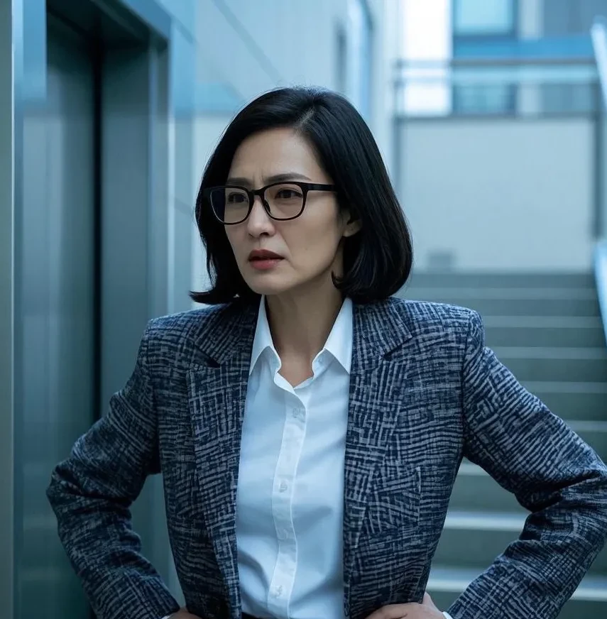 老婆戴着黑框眼镜,看起来挺文静,估计是教师吧