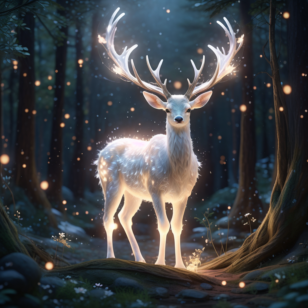 在鹿獾幕杂诚,森林仿佛披上了银纱,而在这片宁静与深邃中,一只白色