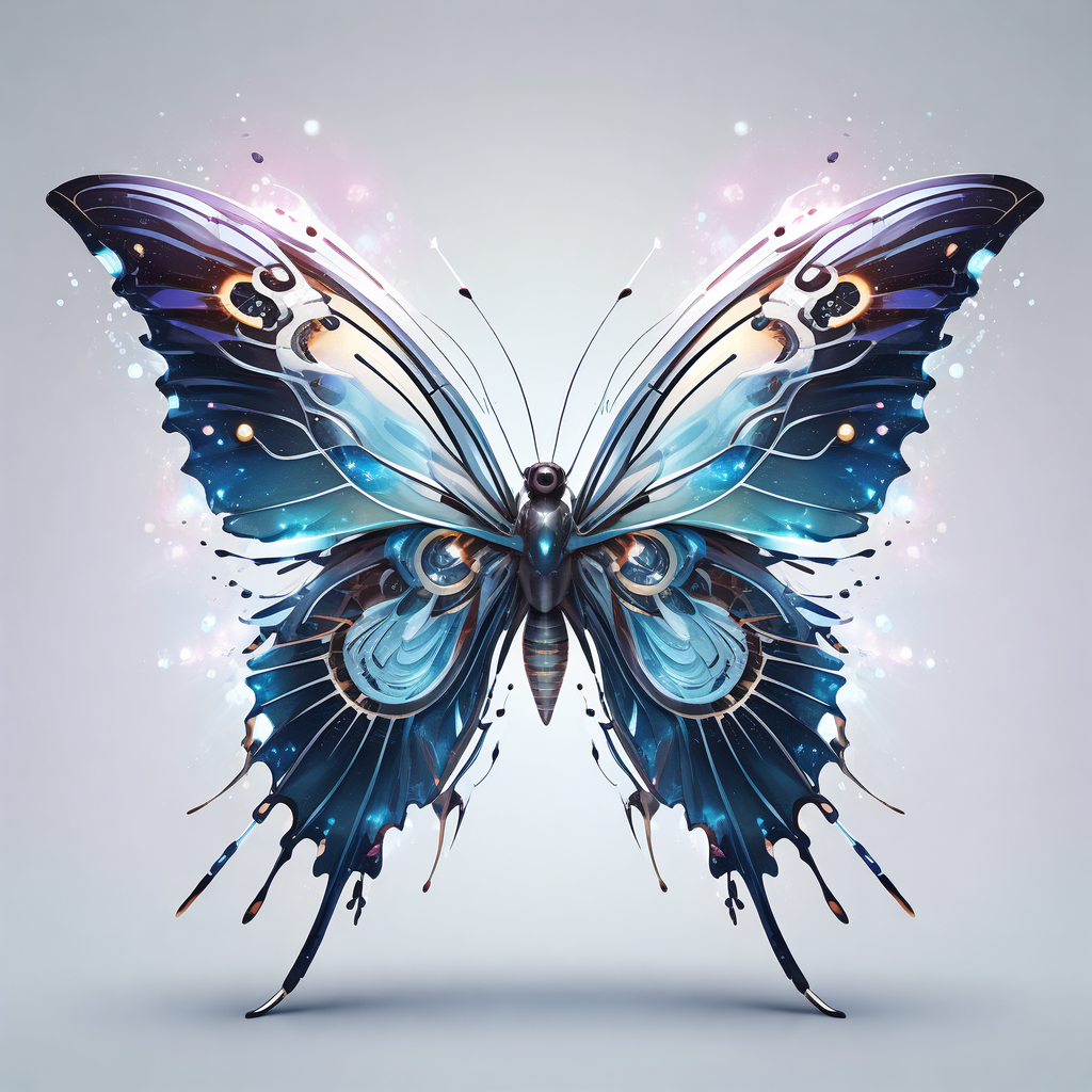 这只以金属零件巧妙构筑的蝴蝶,仿佛是从科幻梦境中翩翩而至的生灵,它