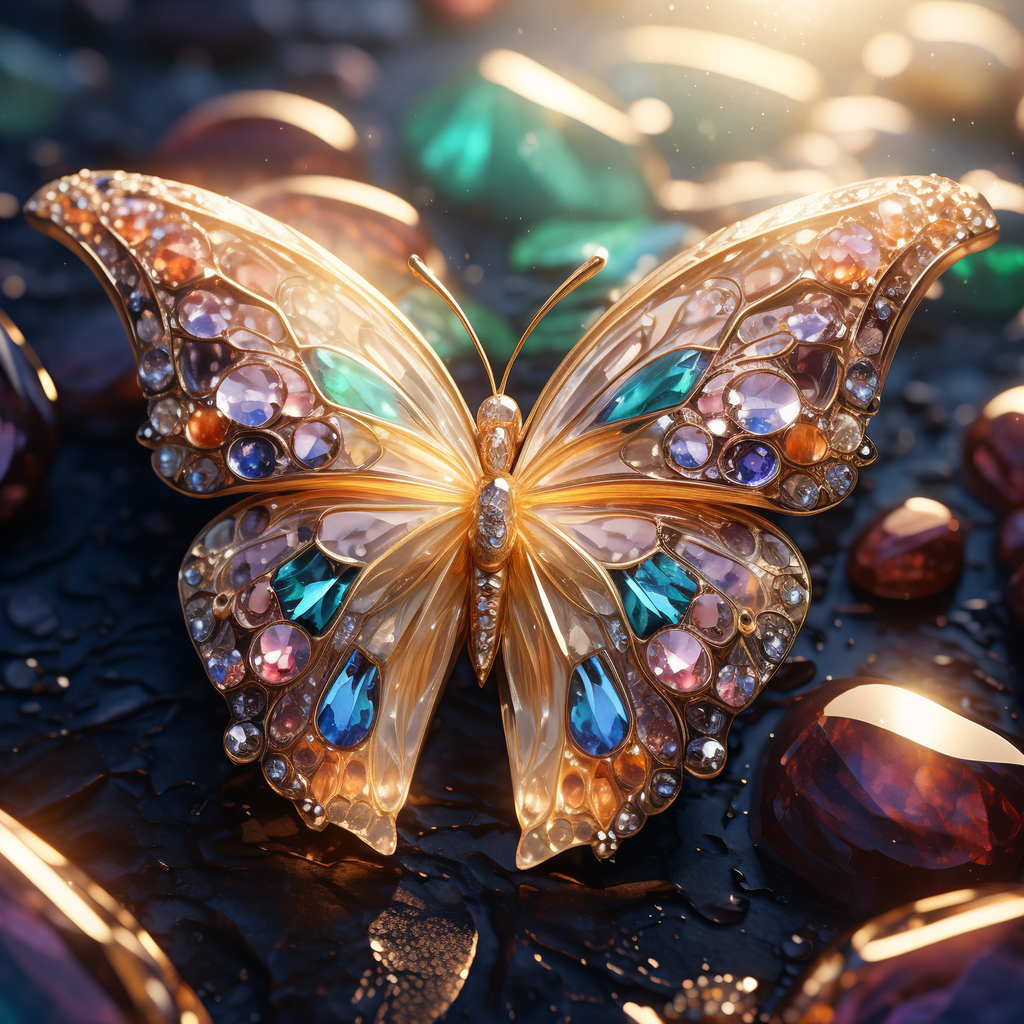 一只装饰着彩色宝石的金色蝴蝶