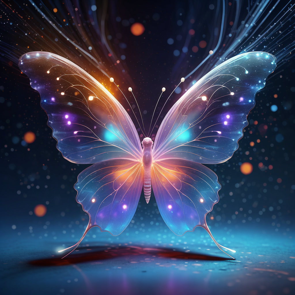 在这个浩瀚宇宙的微小角落,有只蓝蝶轻舞于夜空之下