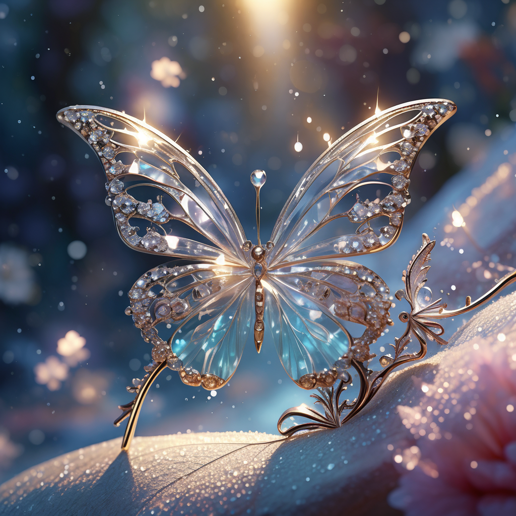 梦幻之境中的一只宝石蝴蝶,它宛如自然界中的一个精灵,轻轻地停在珠宝