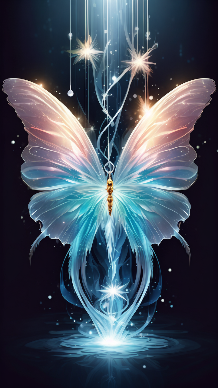 一只巨大的蝴蝶,它的翅膀如同海洋与火焰的交融,呈现出迷人的蓝色和