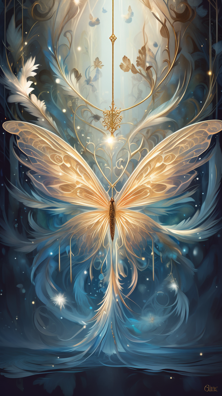 一只令人惊叹的蝴蝶,翅膀宛如一幅精美的画卷,缓缓展开,以金色和白色