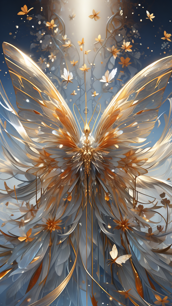 一只令人惊叹的蝴蝶,翅膀宛如一幅精美的画卷,缓缓展开,以金色和白色
