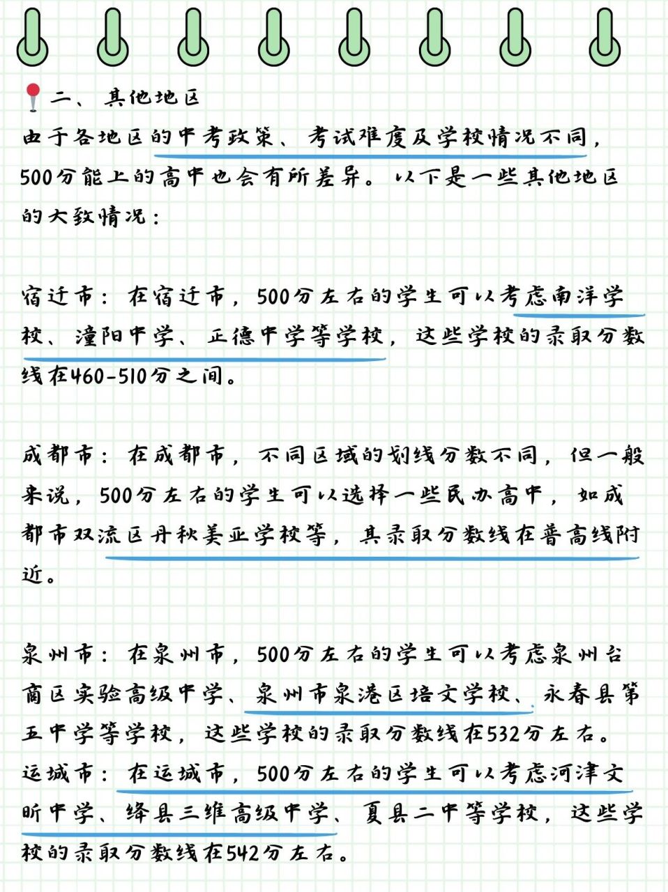 表弟中考的成绩是500分左右,舅舅不知道他能上什么高中,于是我整理