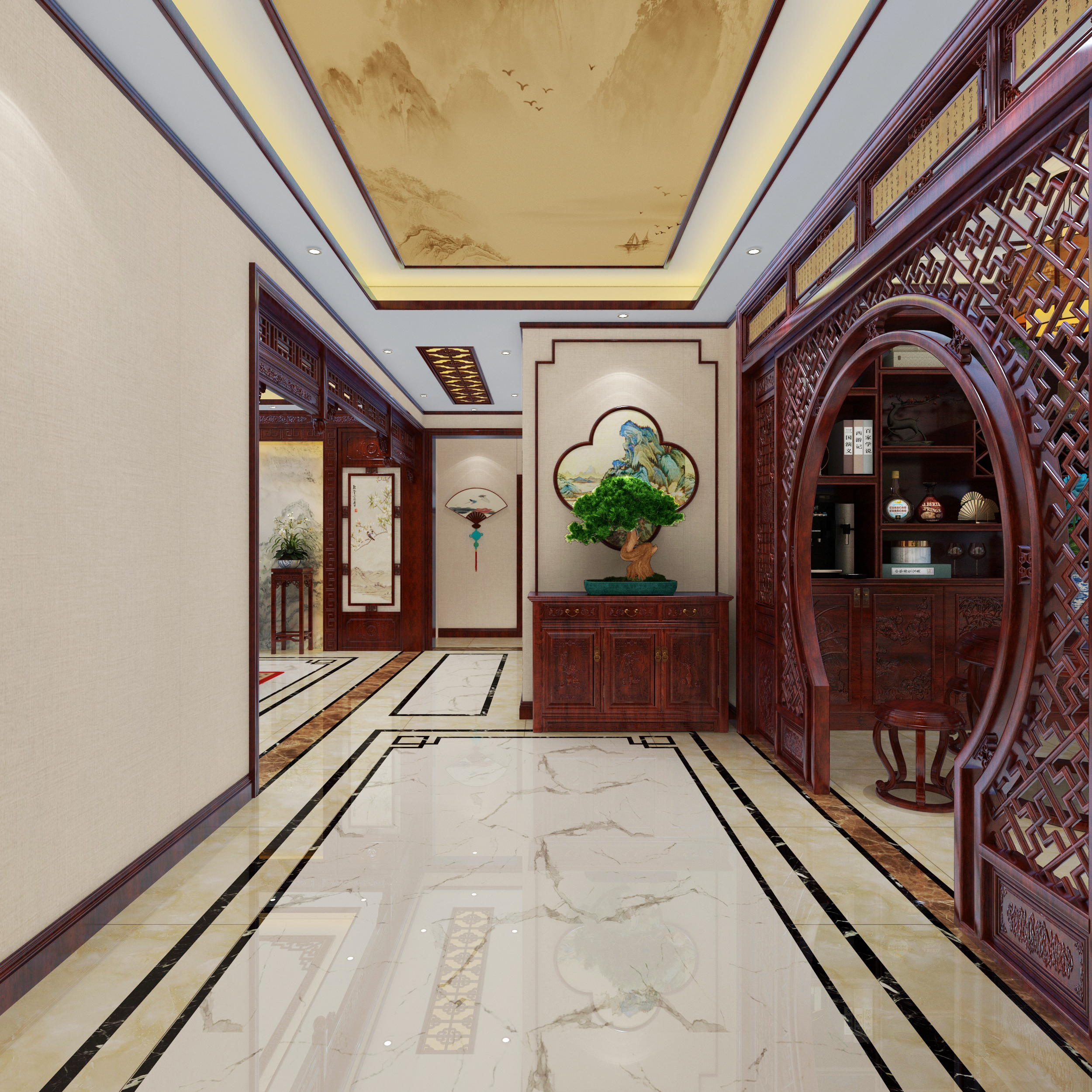 中式装修风格经典国风装饰图片效果图室内棚面中国风中国古典风格家装