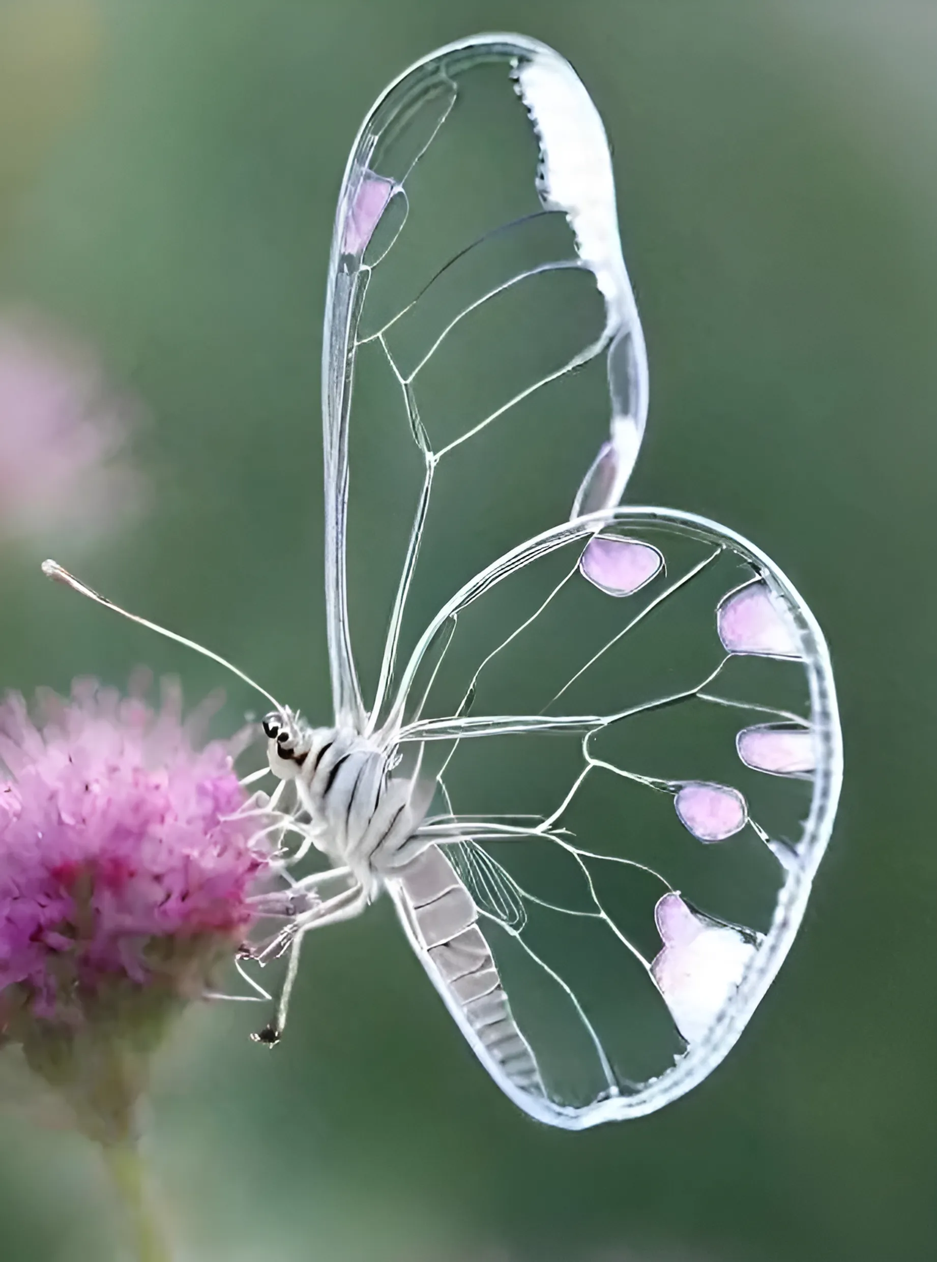 星星点点的粉色,太漂亮了,你见过这样透明翅膀的蝴蝶吗?