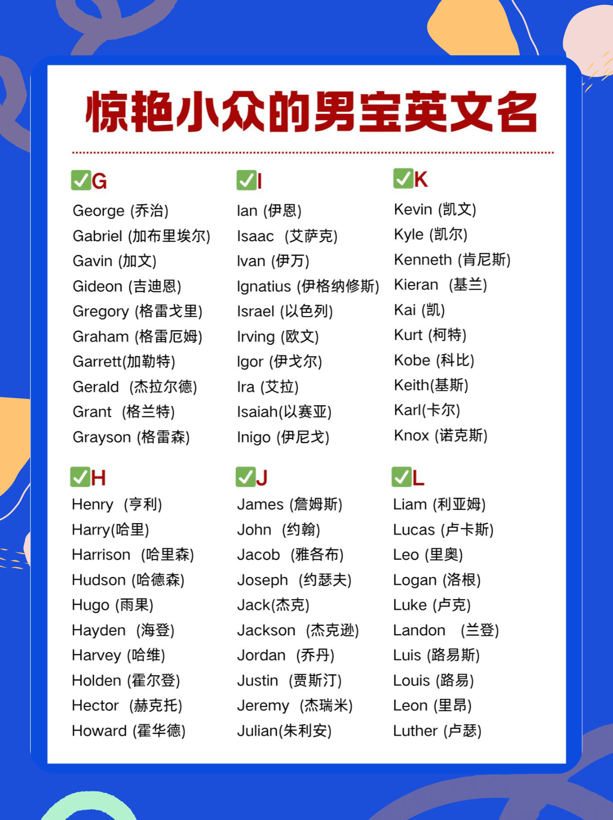 男孩子英文名有哪些.  哇哦,有好多超棒的选择呢!