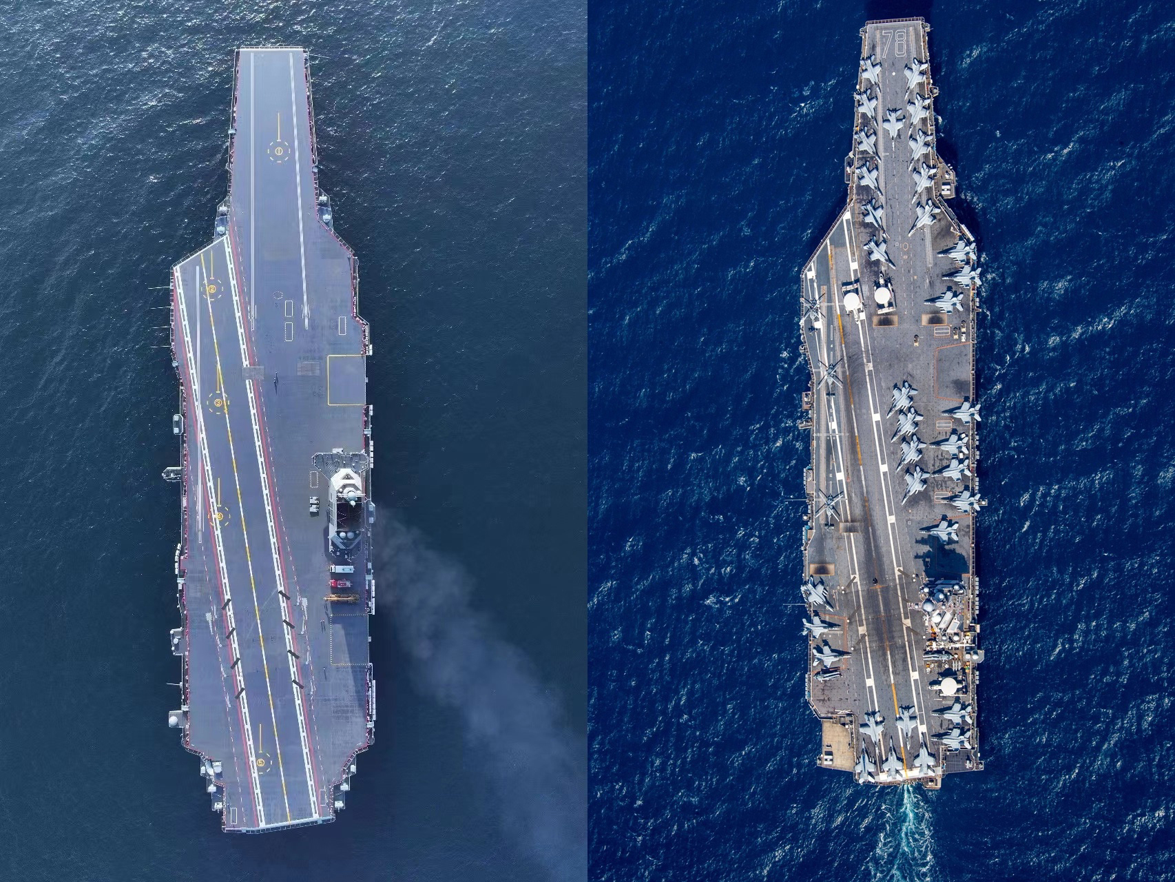 我国海军福建舰与美国海军尼米兹级航空母舰和福特级航空母舰的对比