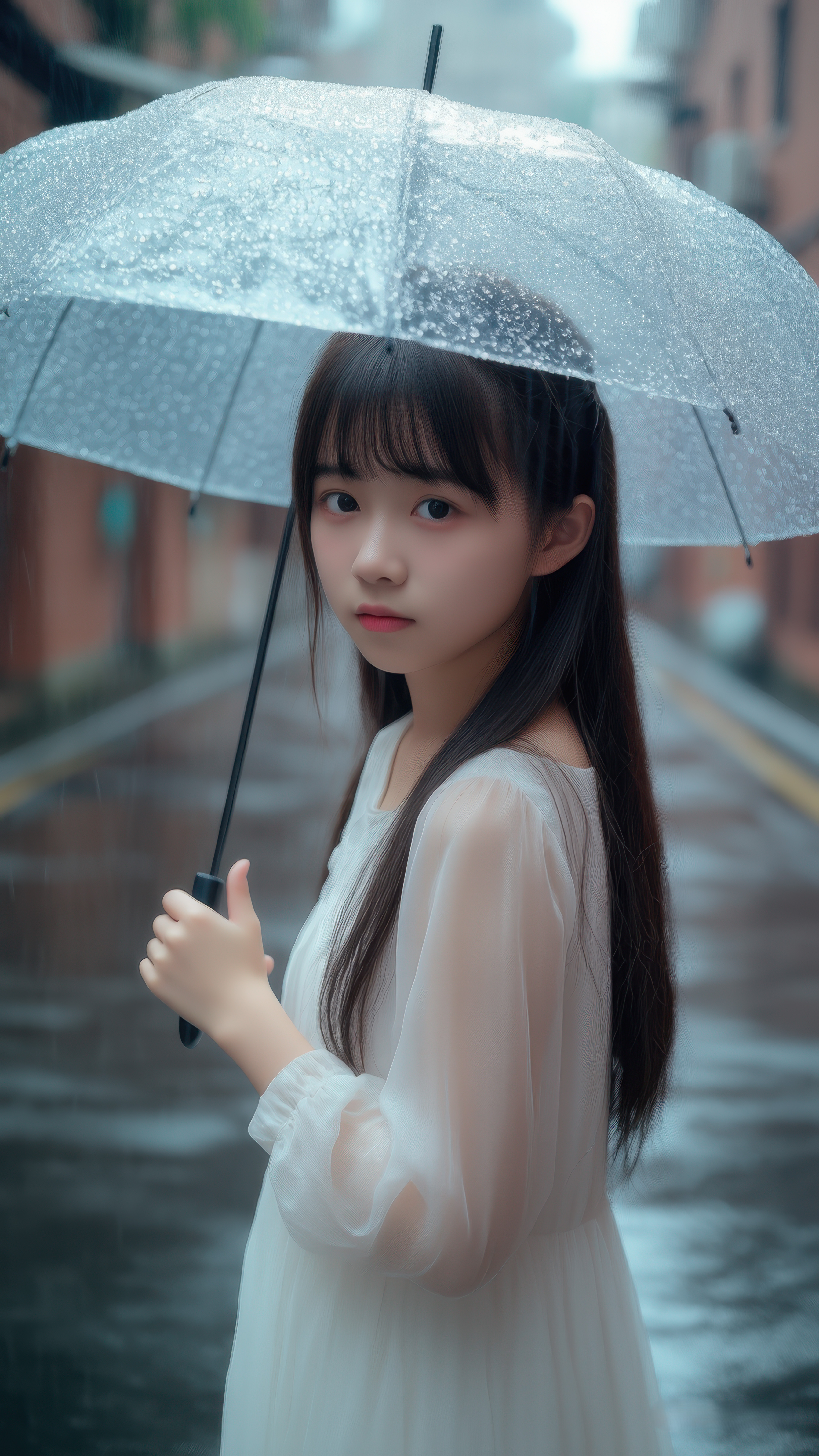 撑伞的女孩打伞女孩图片纯白色手机壁纸图片美女打伞雨天女孩飘窗手机