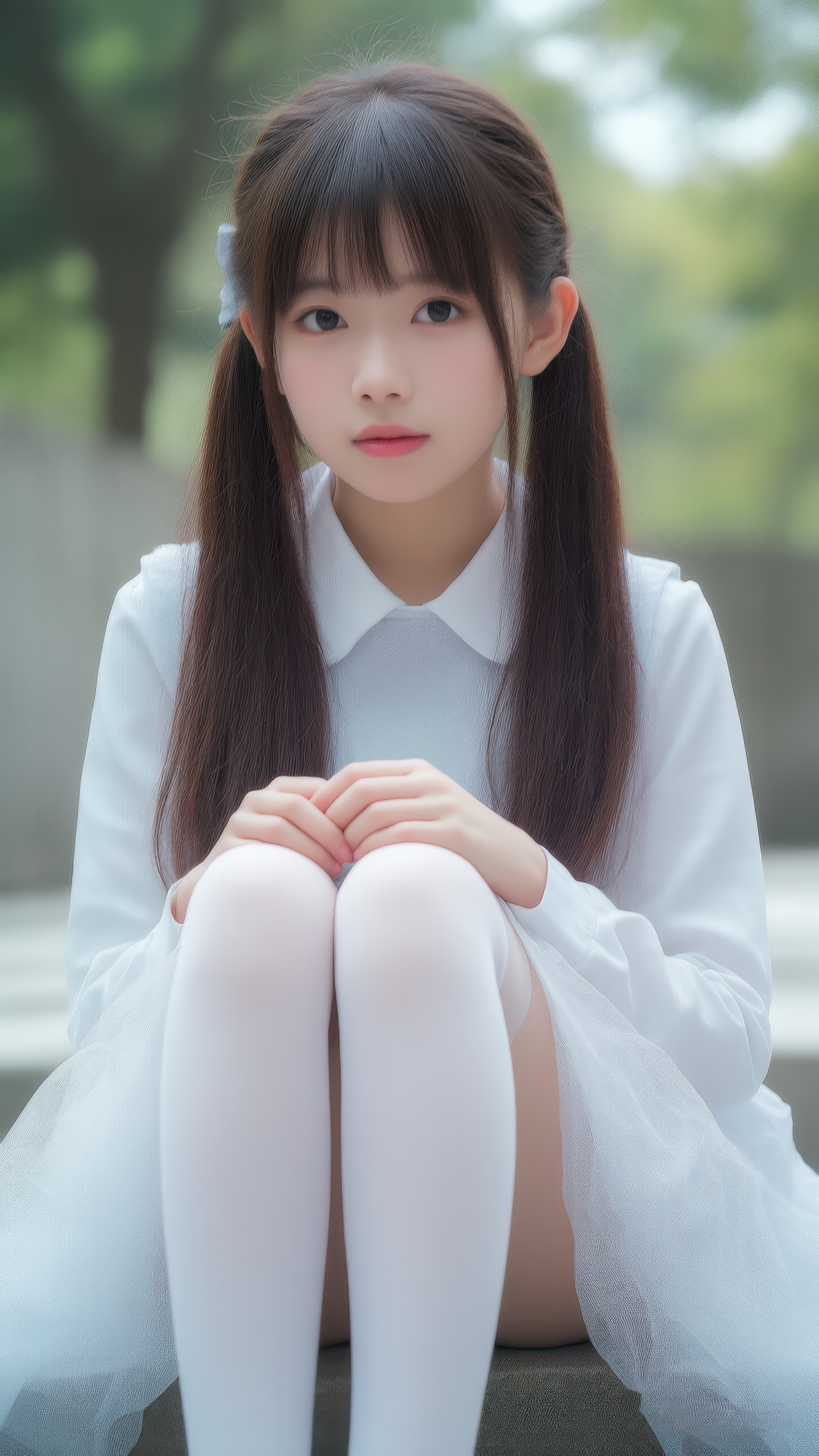 这位女孩太有灵气啦~双马尾搭配简约清新的服装,或置身柔和室内光,或