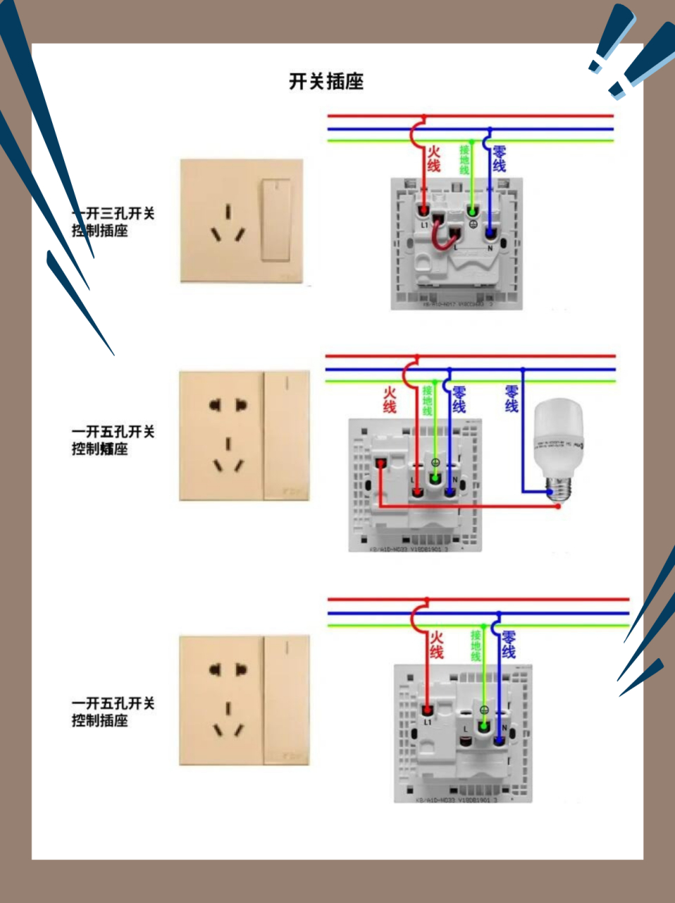 三位三控开关接线图图片