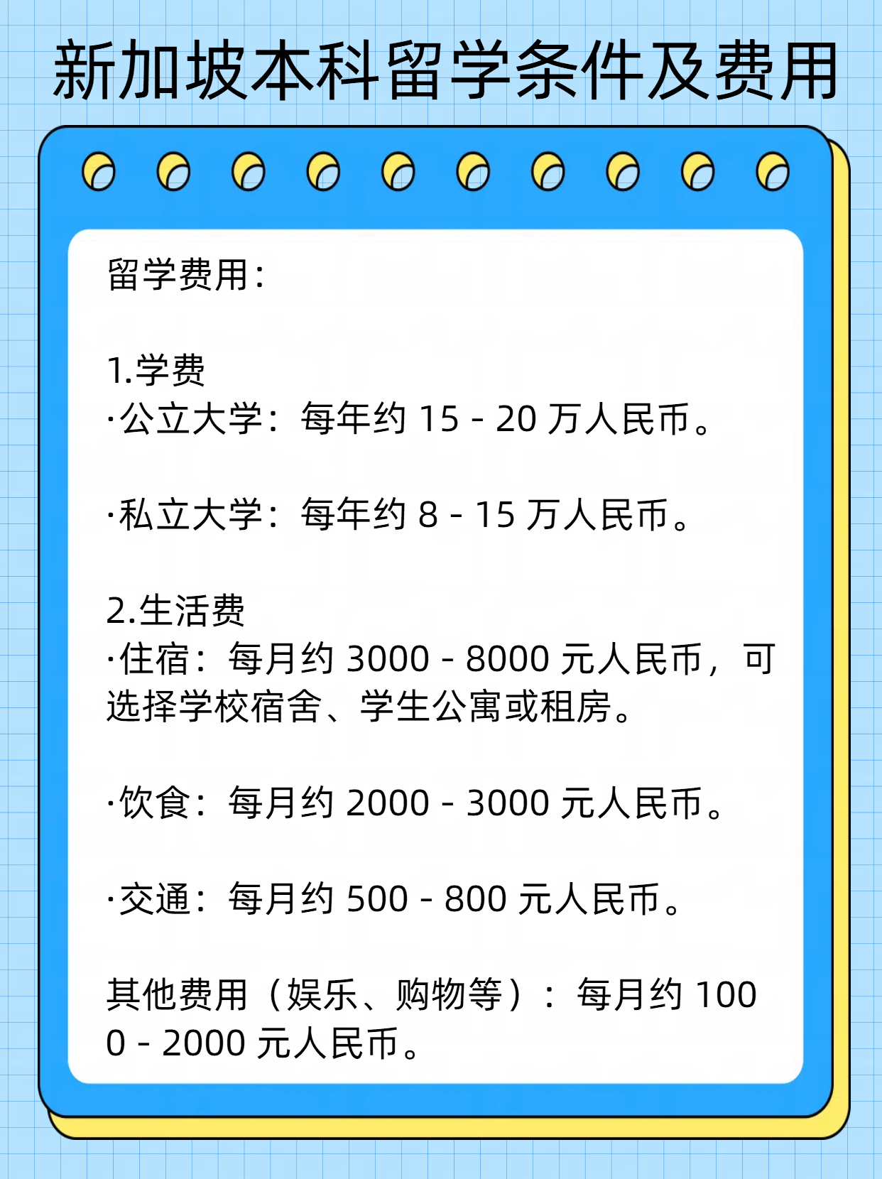 新加坡本科留学条件及费用