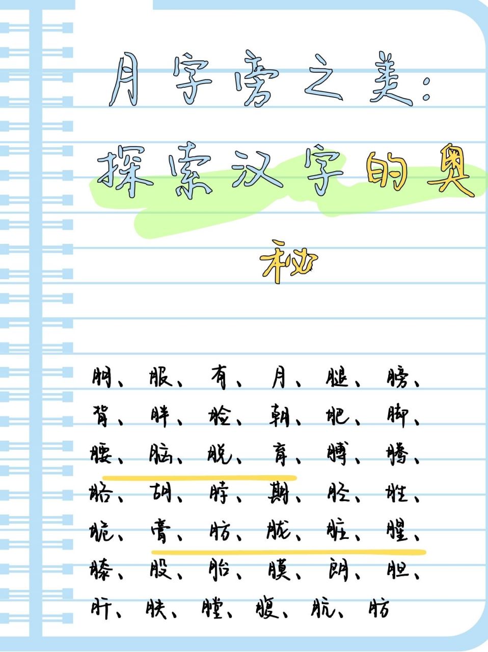 月字旁之美:探索汉字的奥秘  93 探索"月"字旁的奥秘,500字虽多,但