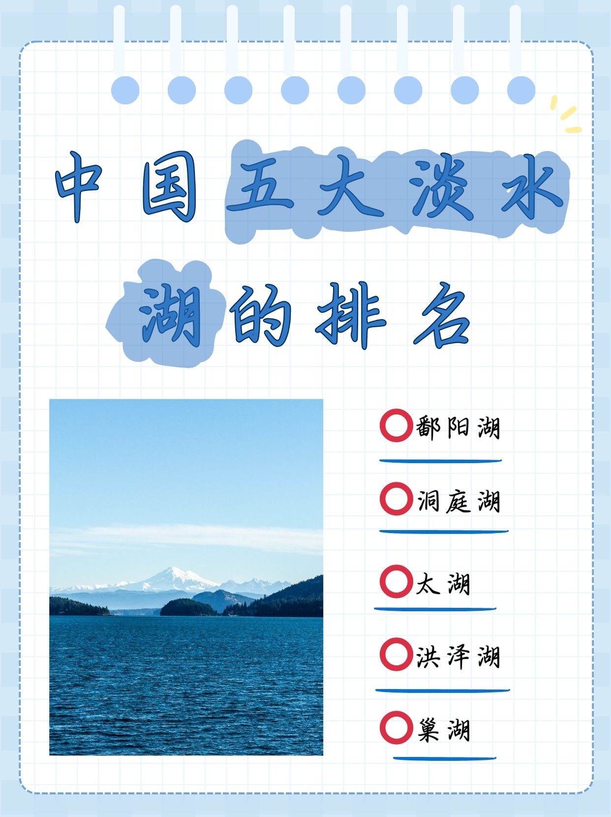 中国五大淡水湖的排名  中国的湖泊众多,其中的五大淡水湖更是名扬