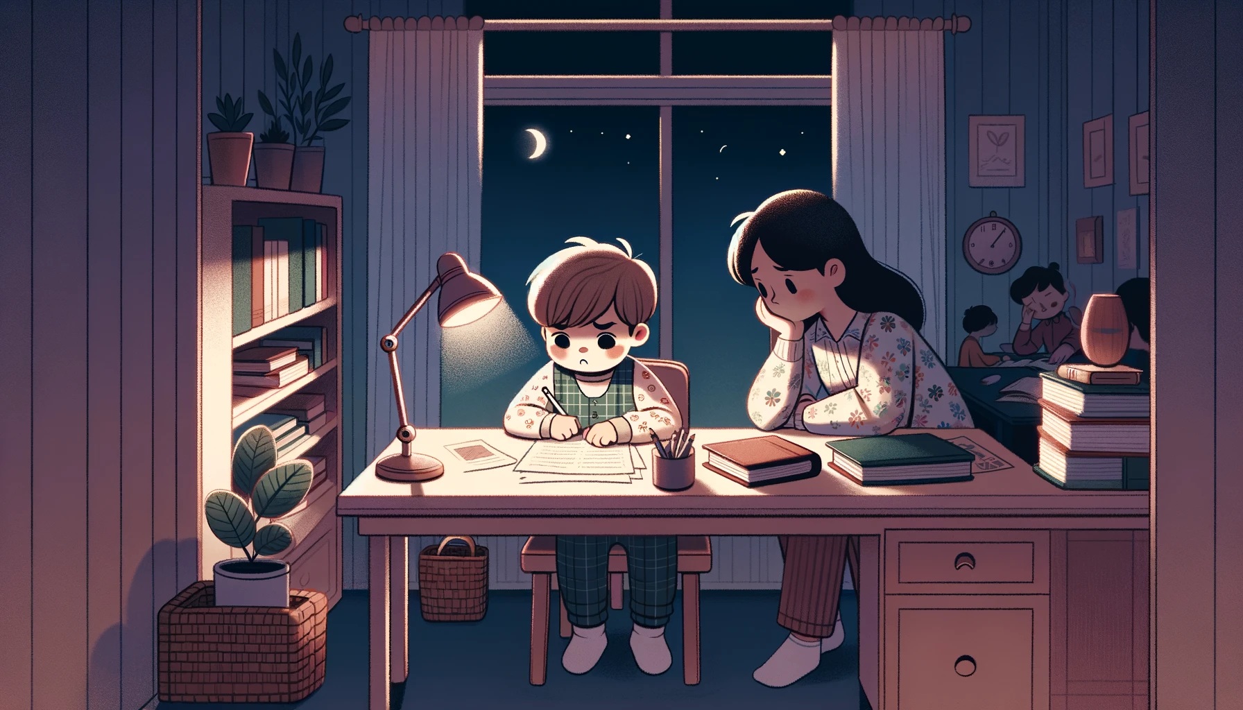 一会儿拿起笔,一会儿又放下,一副心不在焉的模样