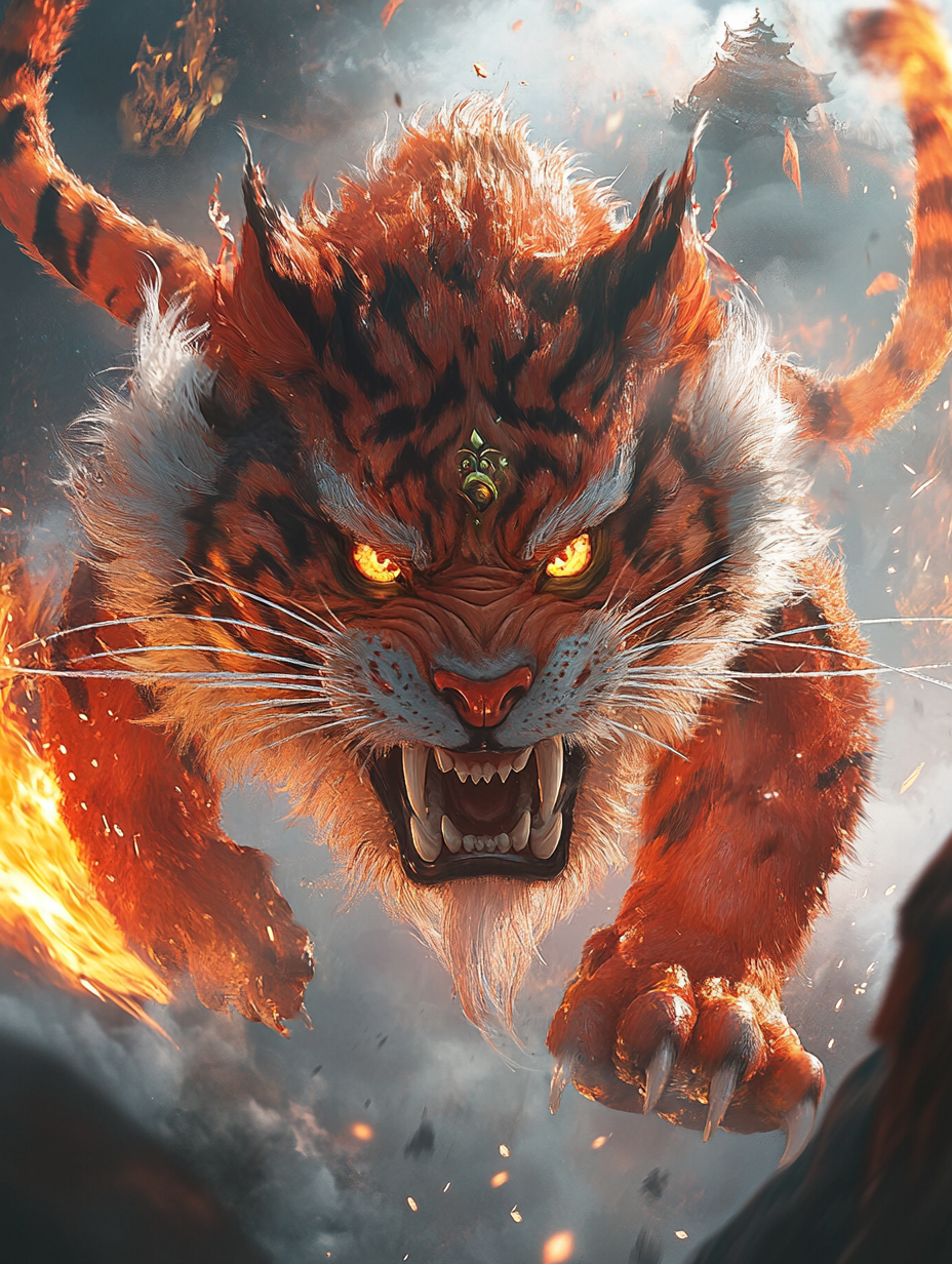 老虎怪兽紫虎黄火焰龙虎虎仙图片凶狠嗜血虎眼黄风老怪壁纸高清虎爷