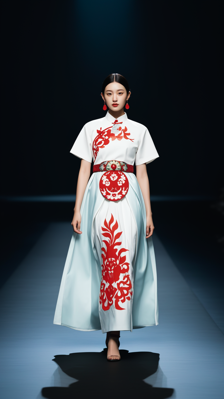 时装周 "非遗大秀之刻纸系列剪纸元素衣服剪纸礼服婚纱影楼用剪纸图案