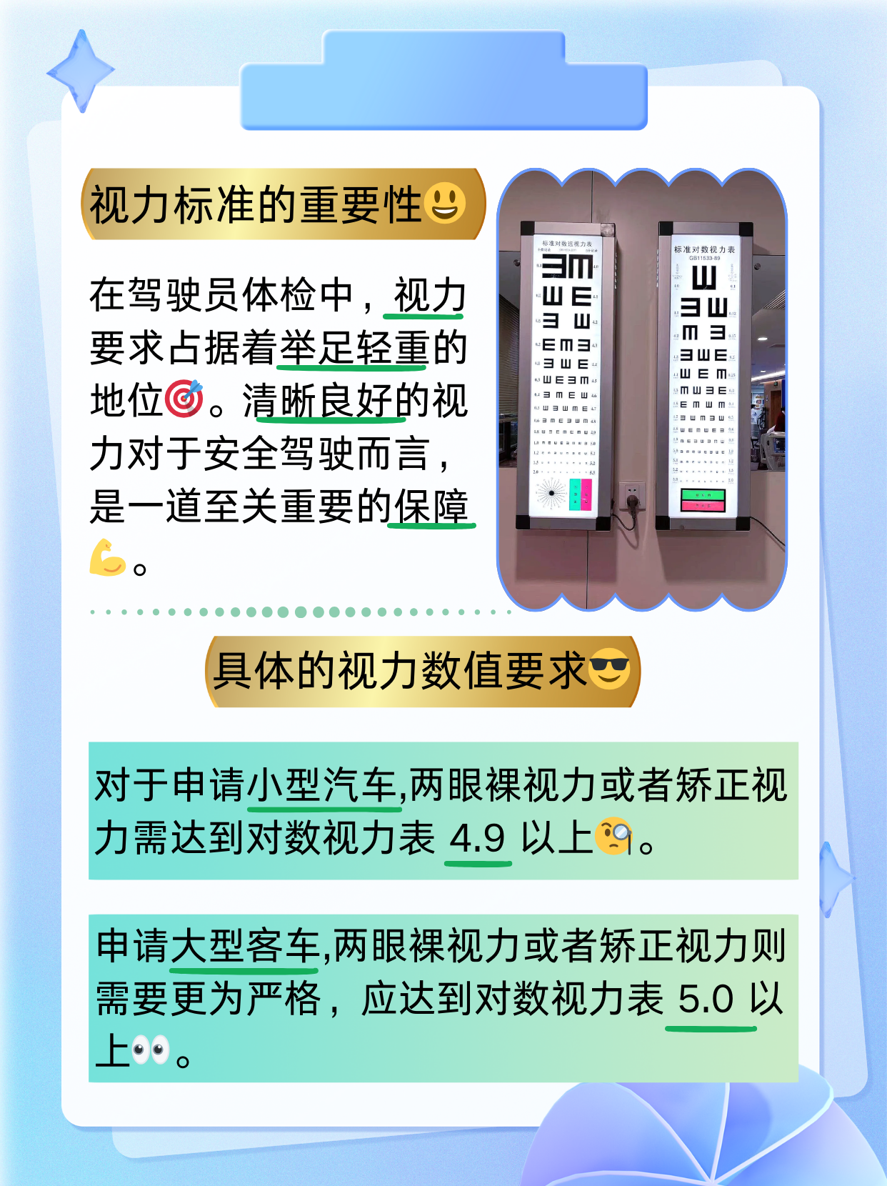 驾驶员体检视力要求   我今天要和大家聊聊驾驶员体检视力的要求.